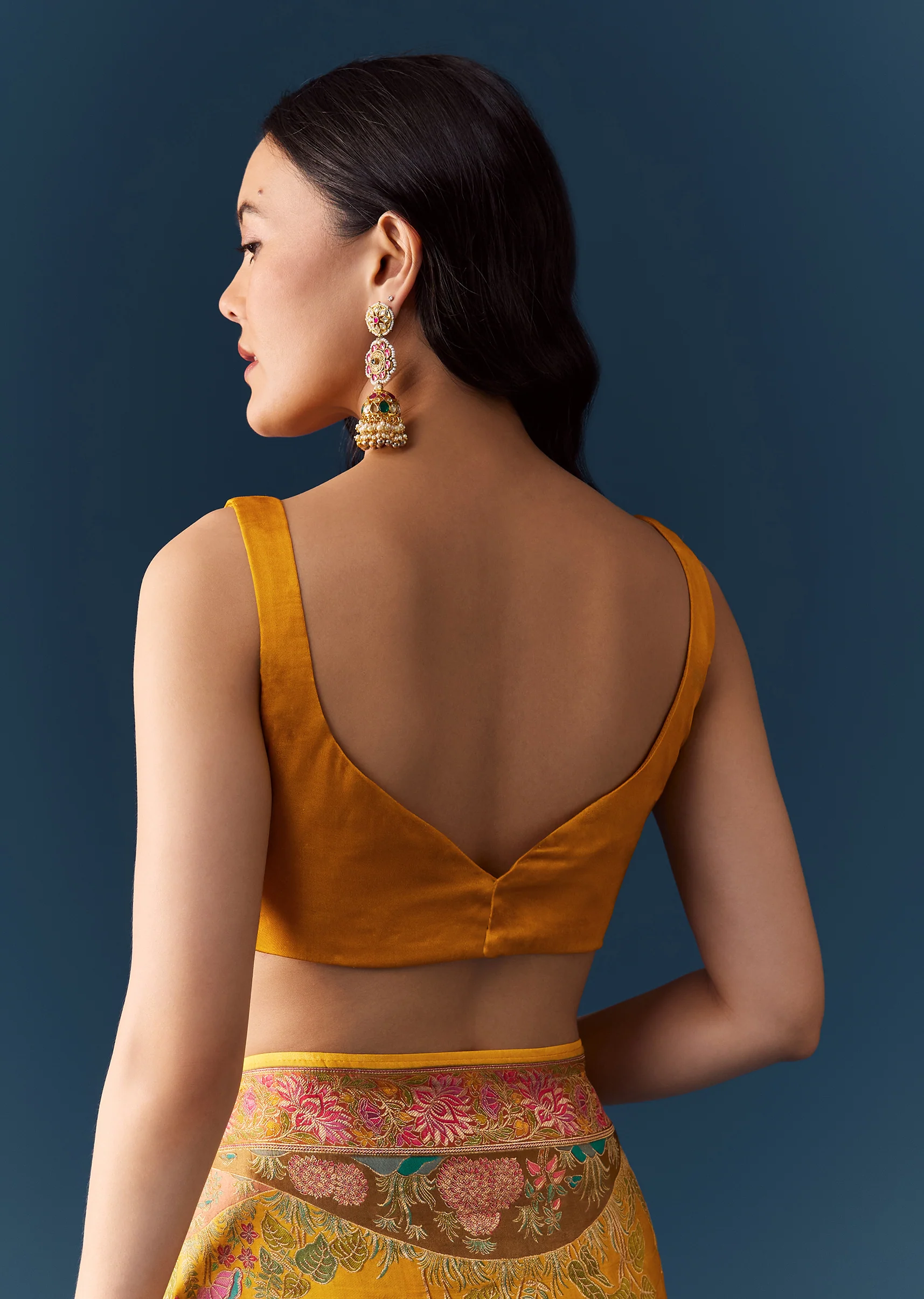 Mustard Banarasi Silk Woven Saree with Unstitched Blouse - Image 8