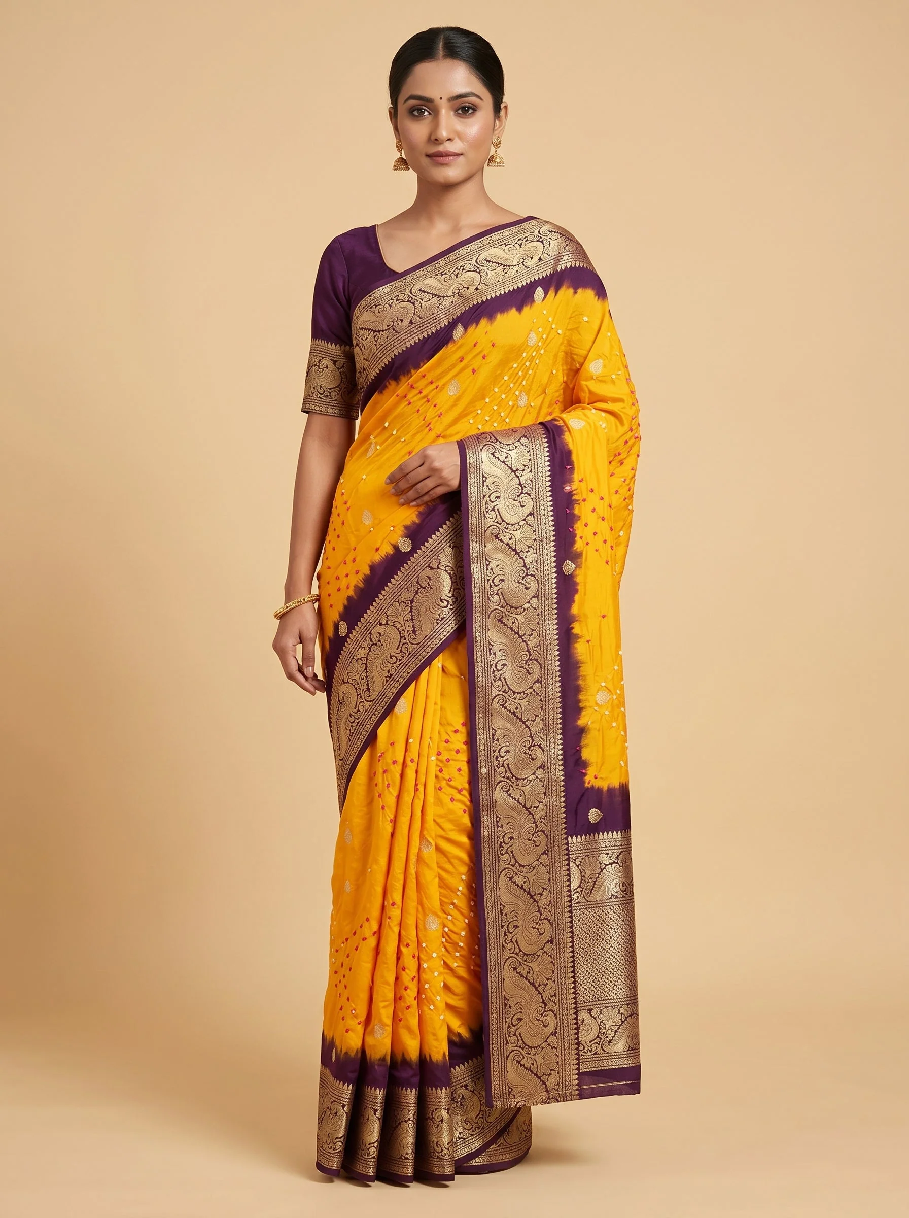 Mustard Bandhej Glow Saree