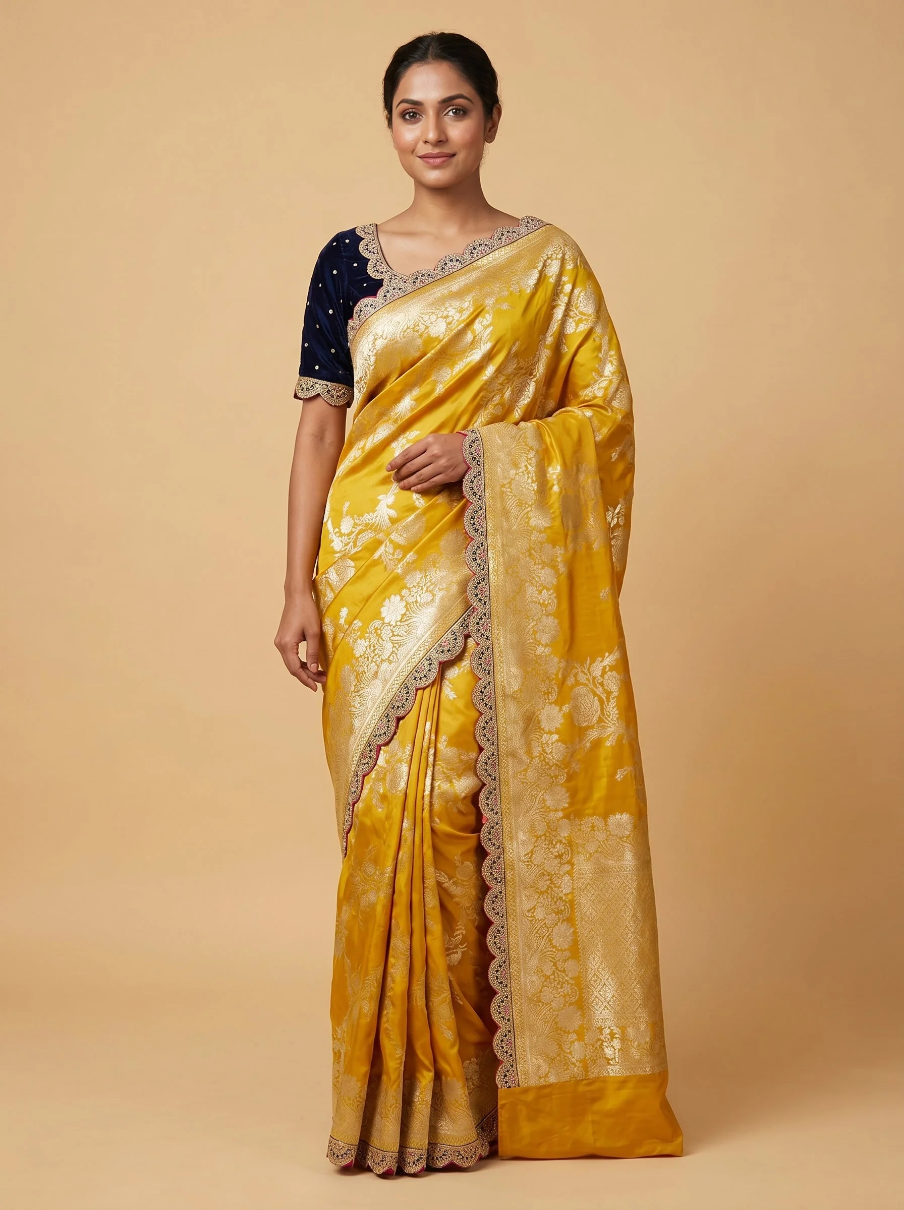 Mustard Blue Fusion Embroidered Saree