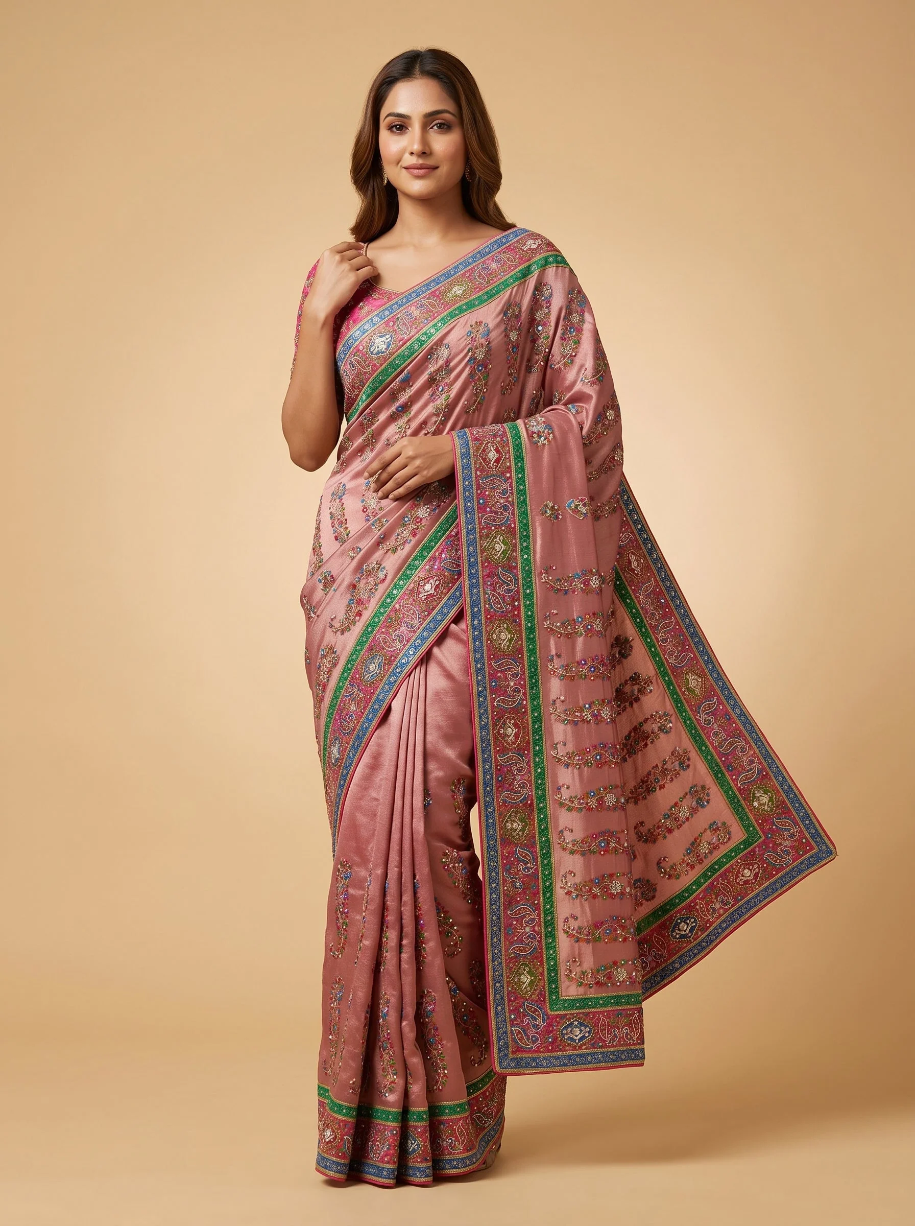 Mustard Border Embroidered Saree