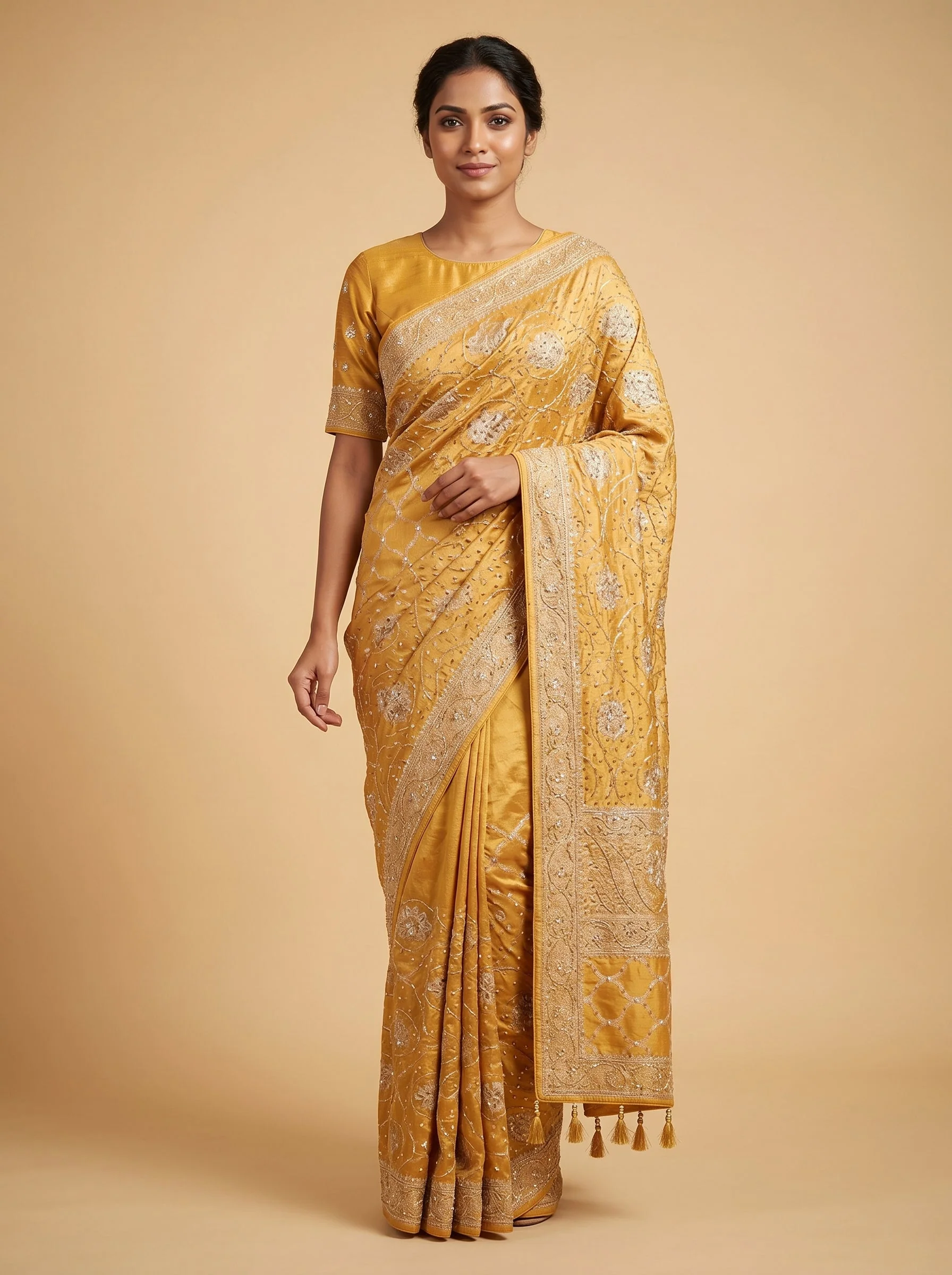 Mustard Golden Ember Embroidered Saree