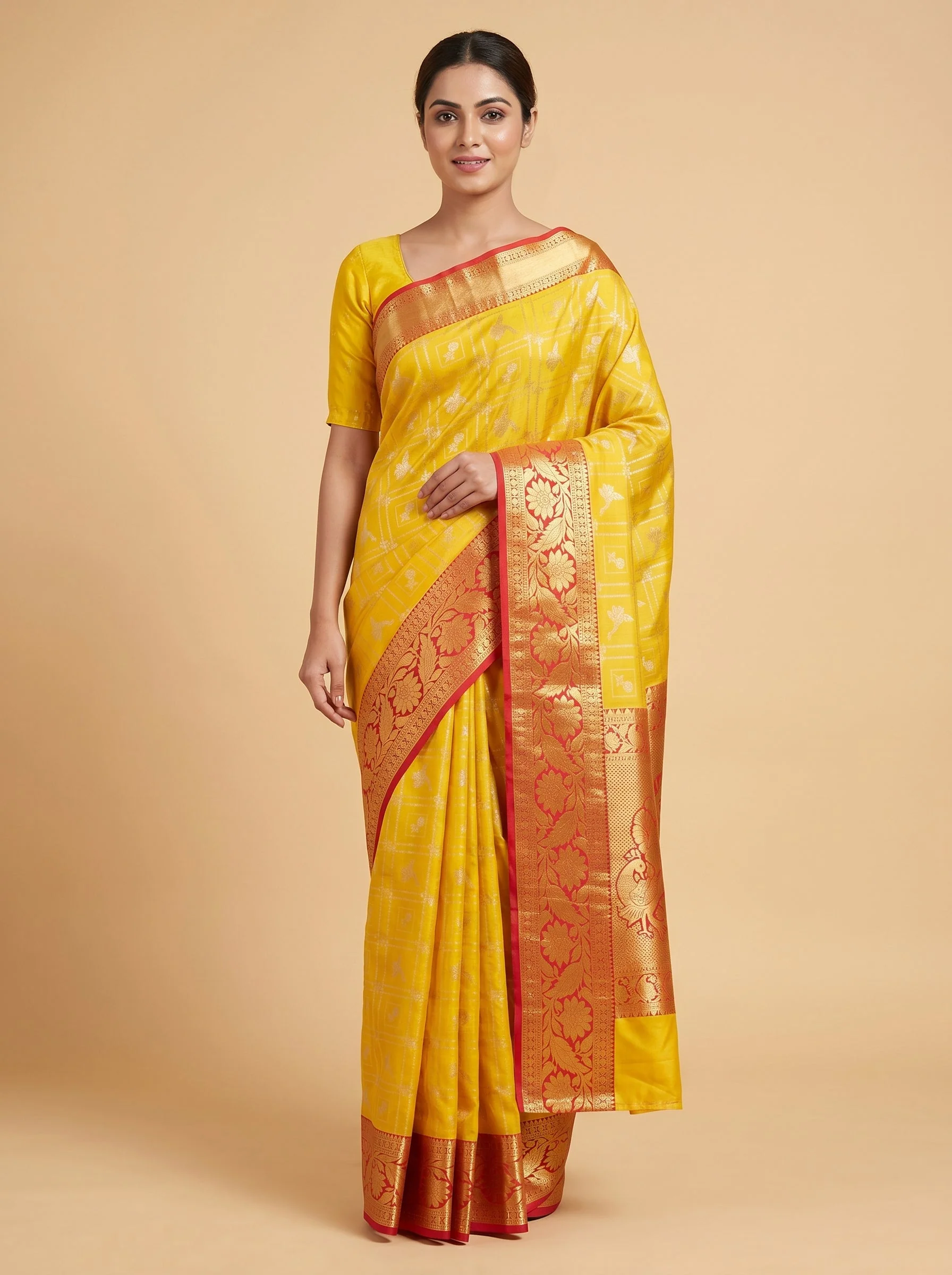 Mustard handloom saree with woven motifs