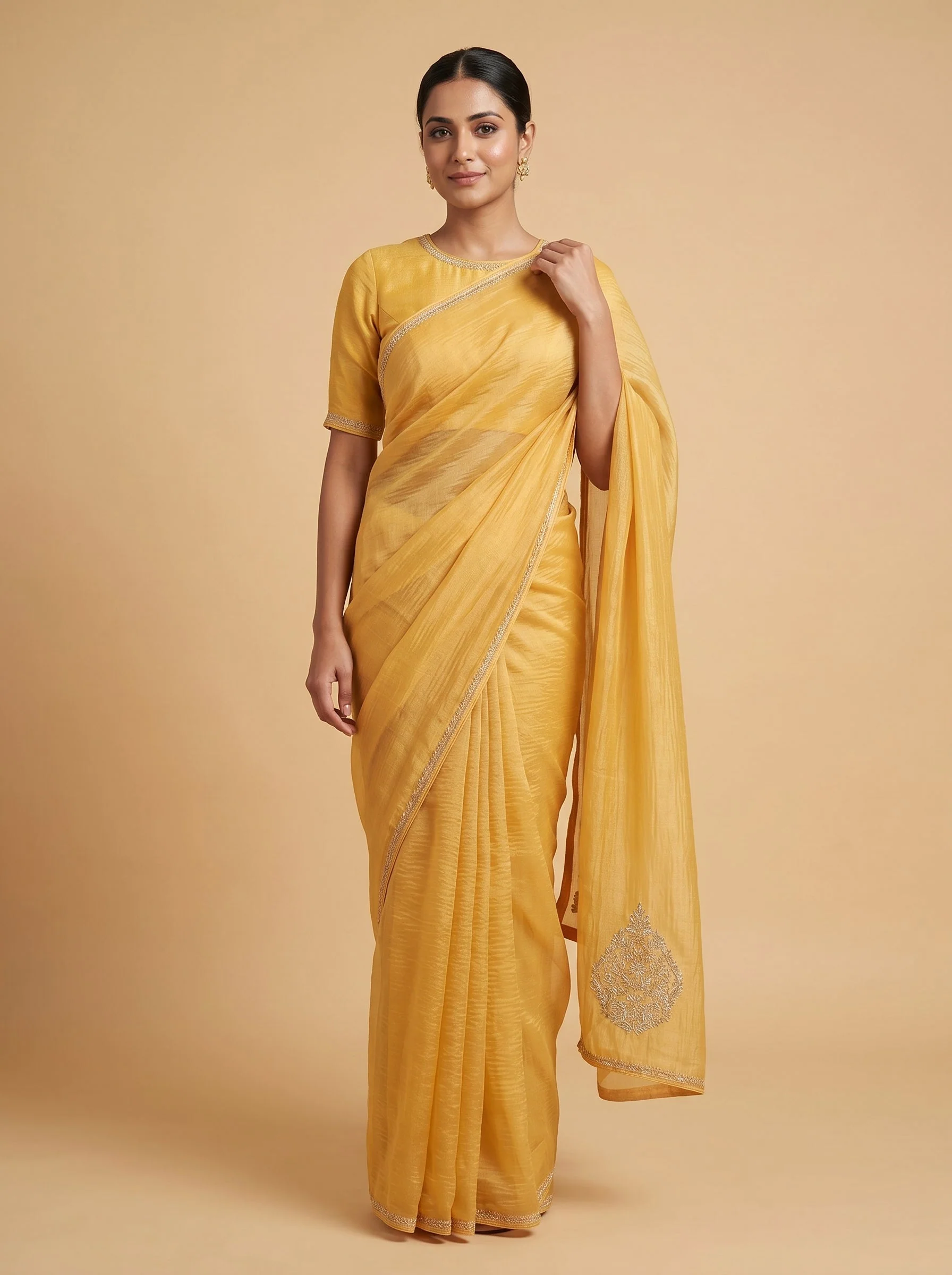 Mustard Harvest Glow Embroidered Saree