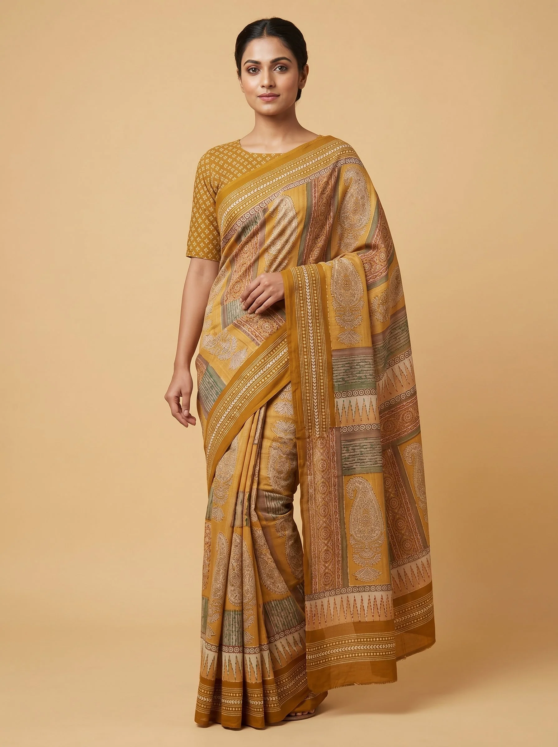 Mustard Printed Saree