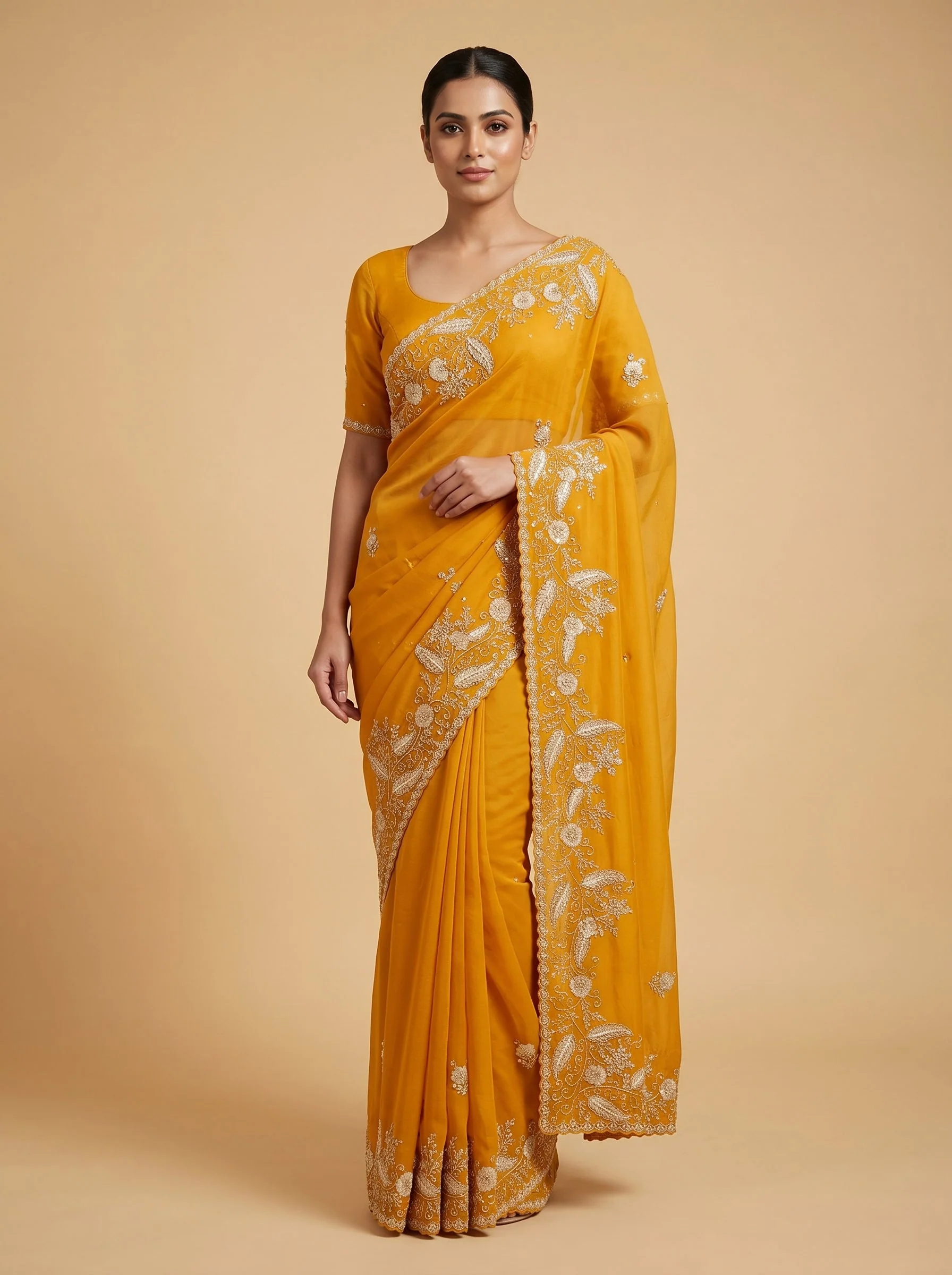 Mustard Thread Glow Saree