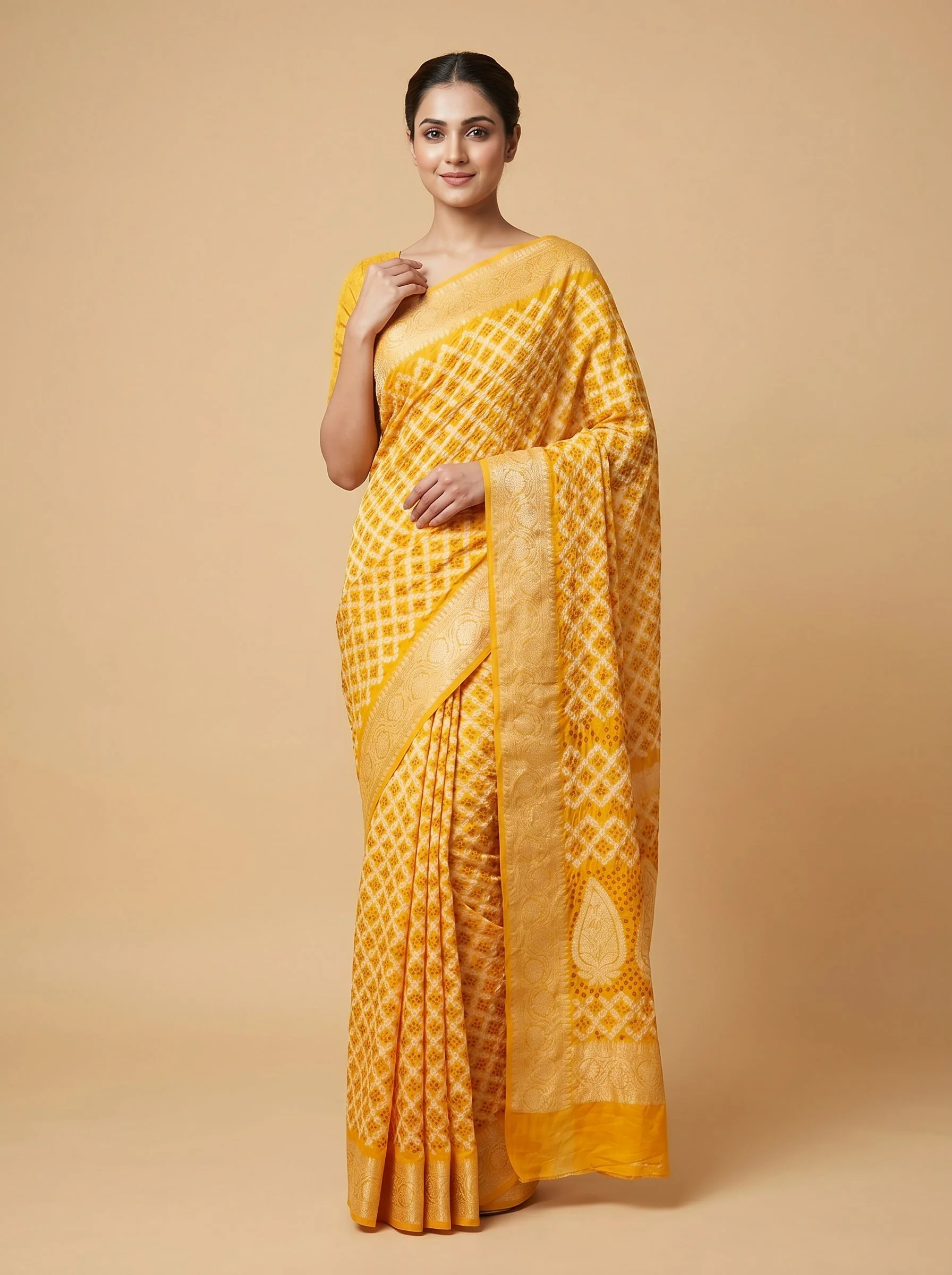 Mustard Warm Bandhani Saree