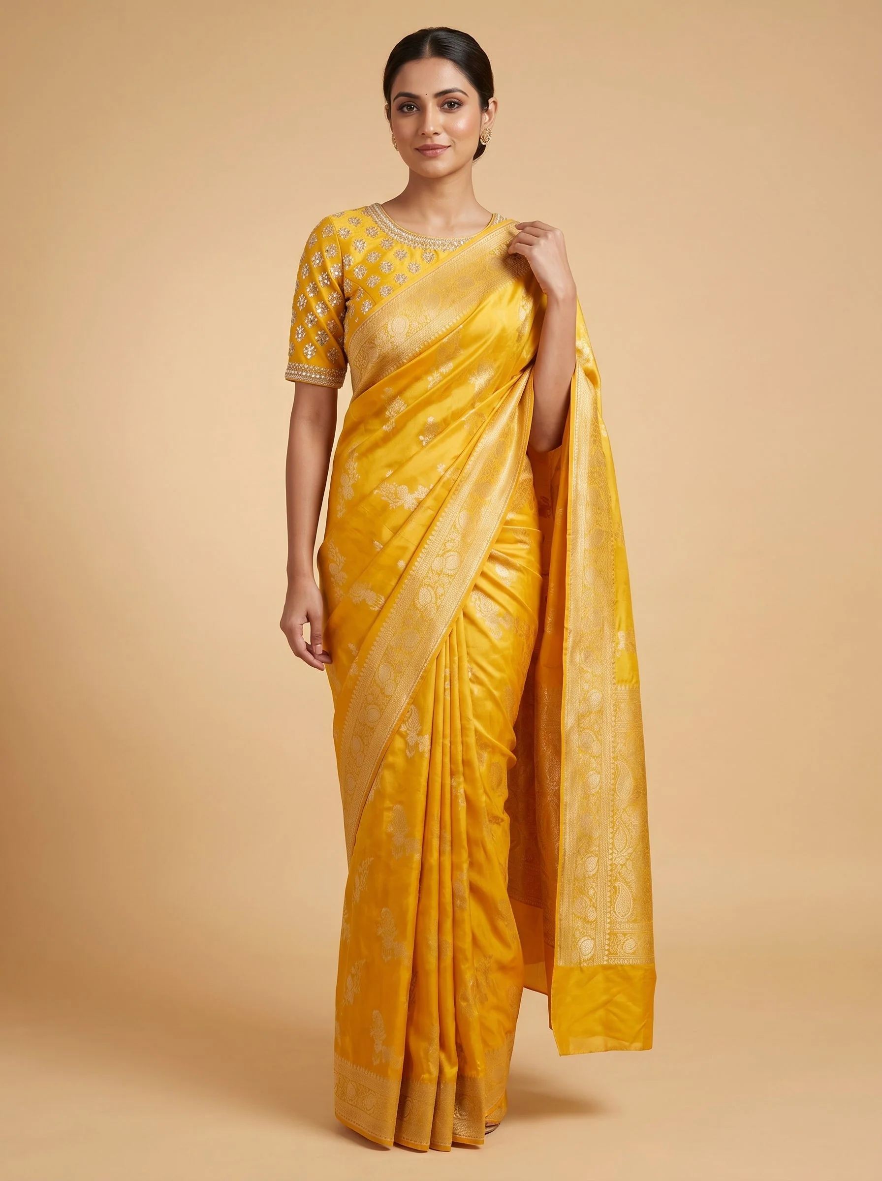 Mustard Warm Embellishment Embroidered Saree