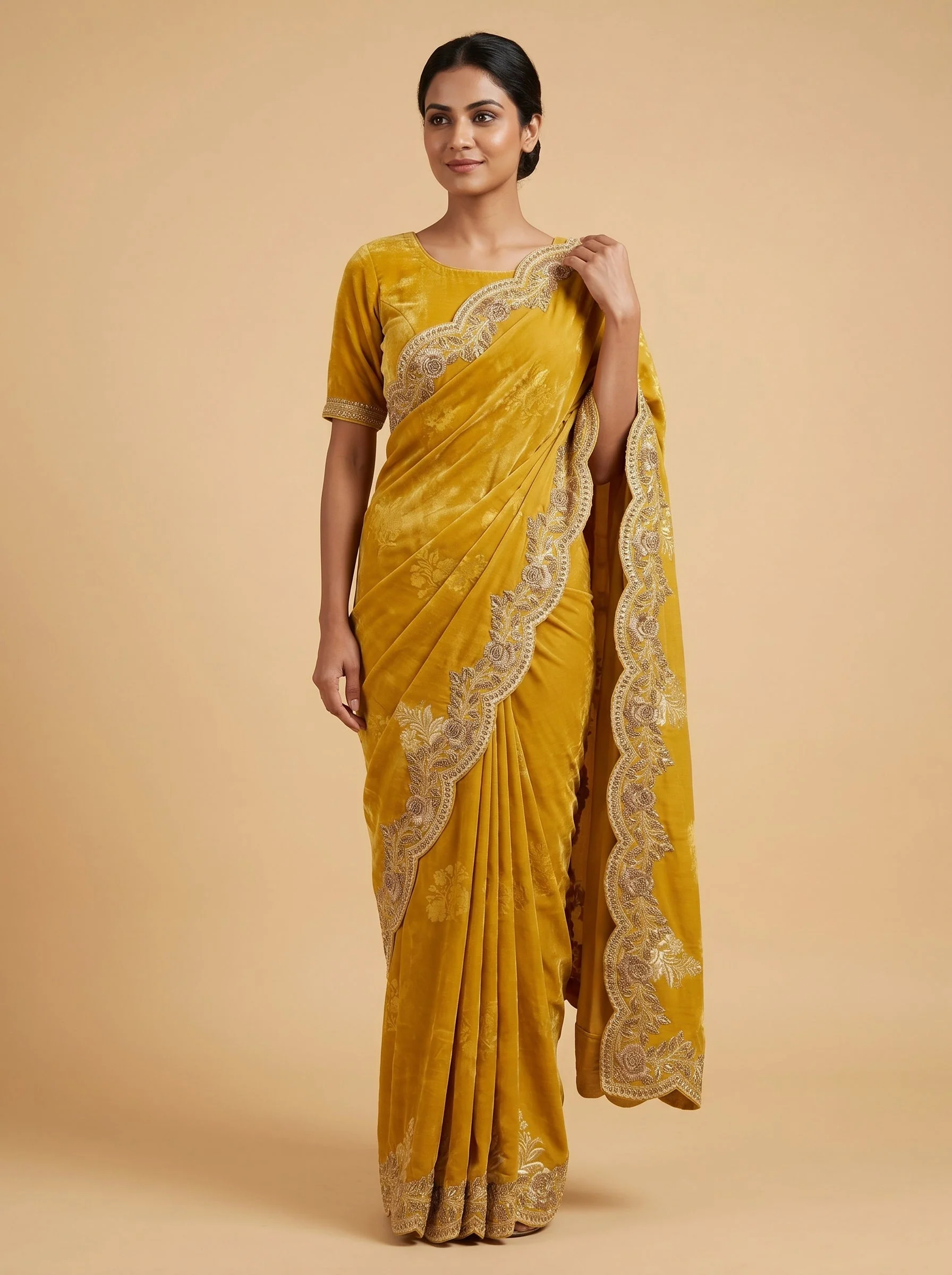 Mustard Warm Tone Embroidered Saree