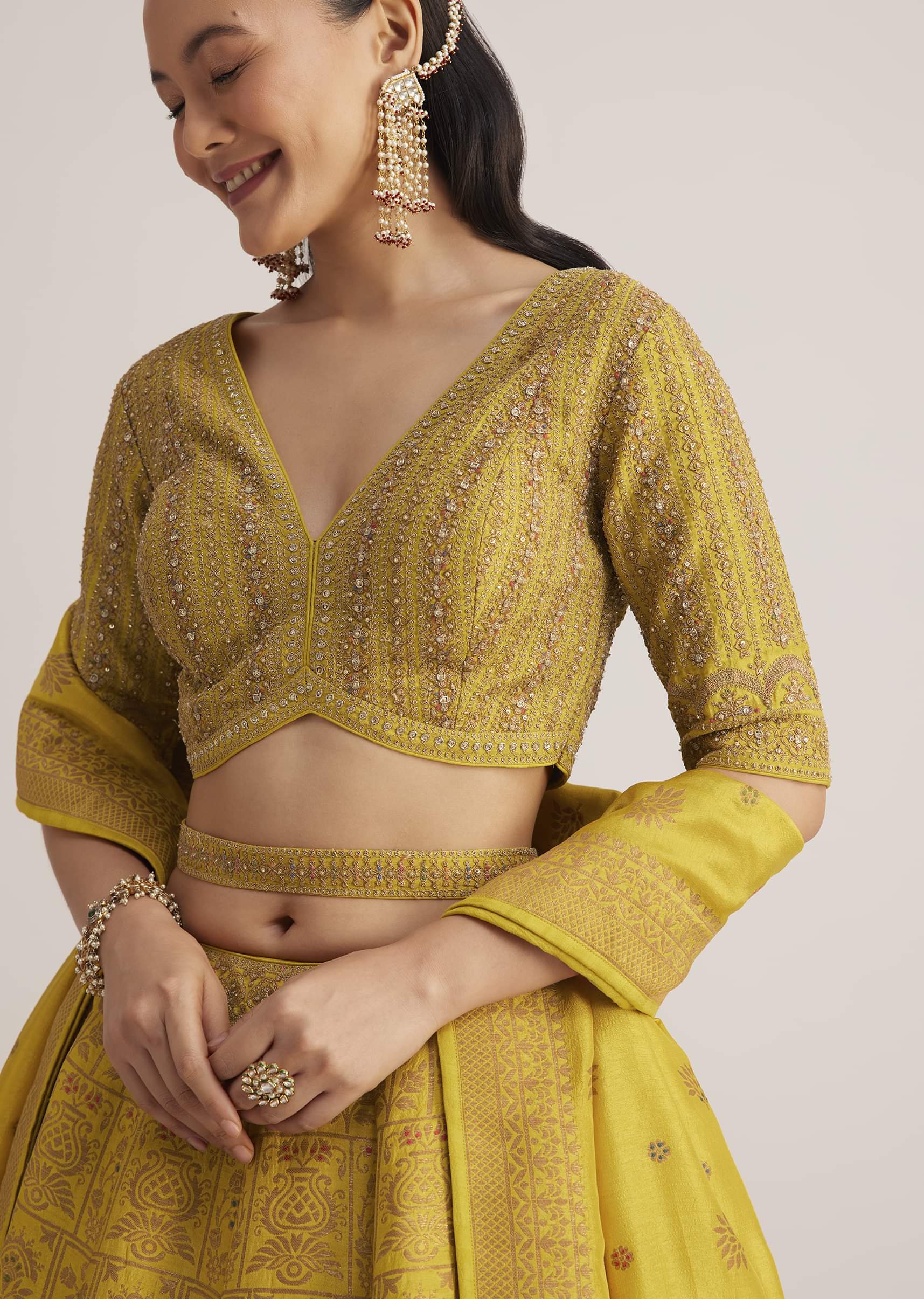 Mustard Yellow Embroidered Lehenga Set With Matching Dupatta - Image 3