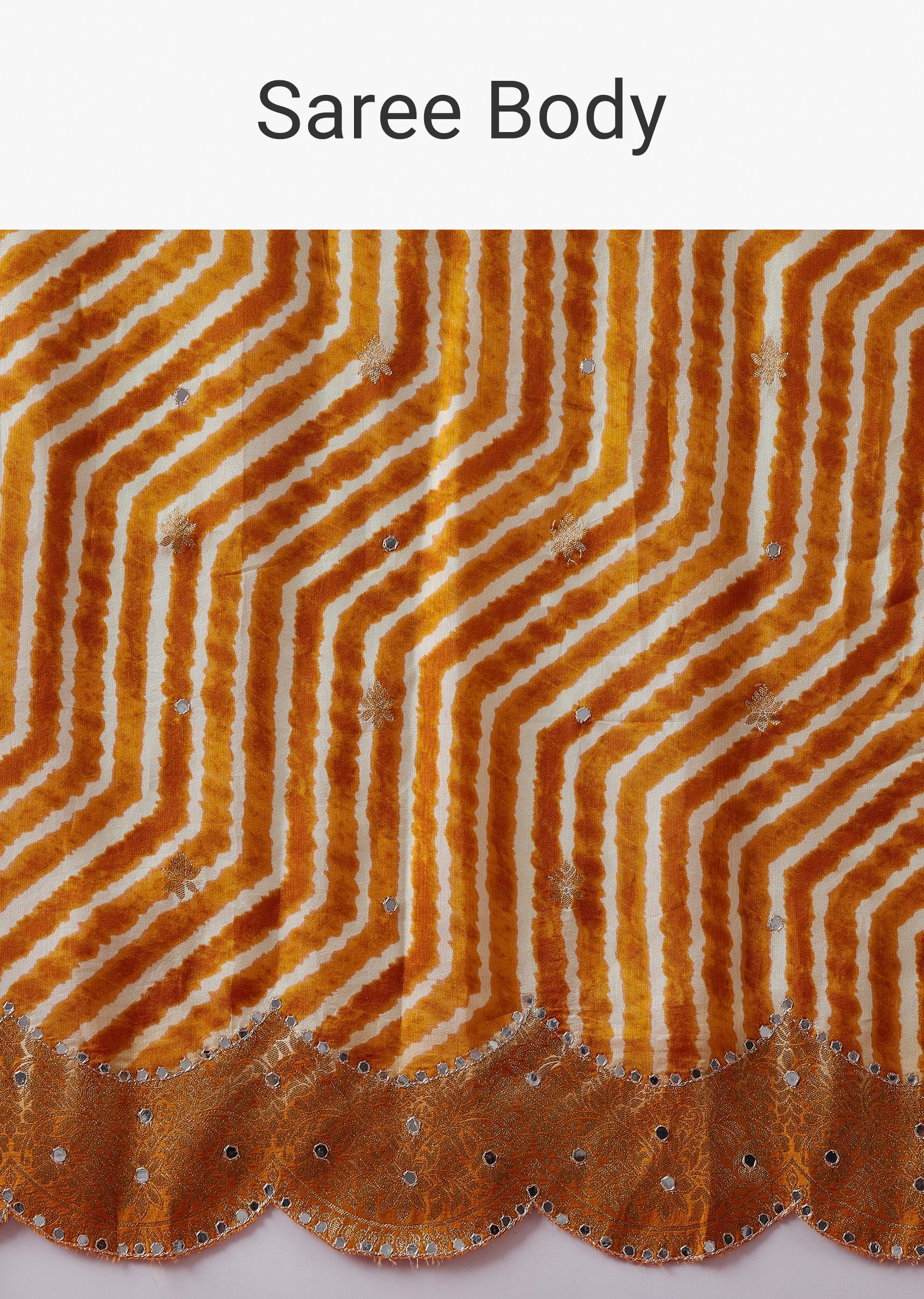 Mustard Yellow Leheriya Printed Saree With Mirror Border - Image 9