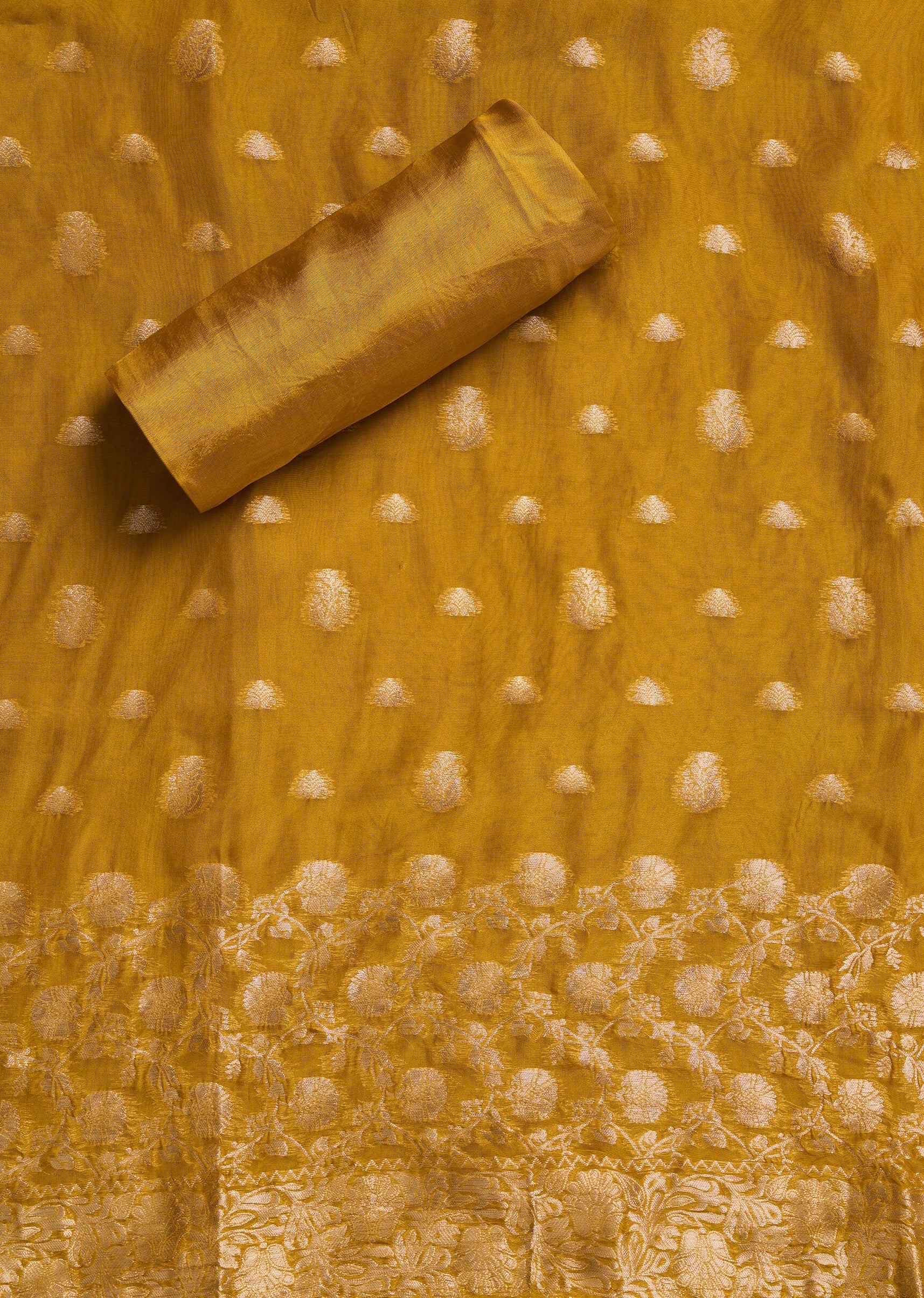 Mustard Yellow Organza Brocade Unstitched Suit Set - Image 4