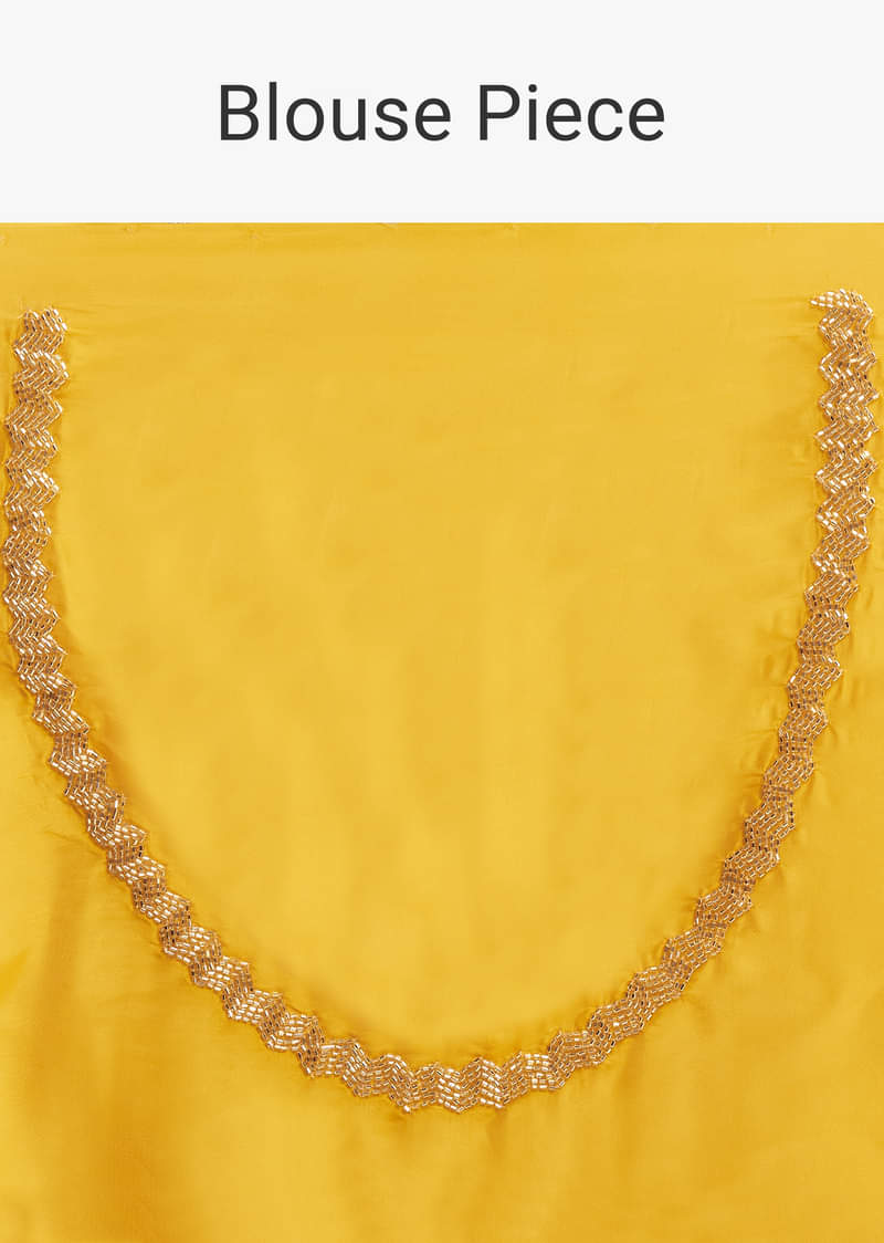 Mustard Yellow Organza Saree With Scallop Border And Stone Work - Image 10