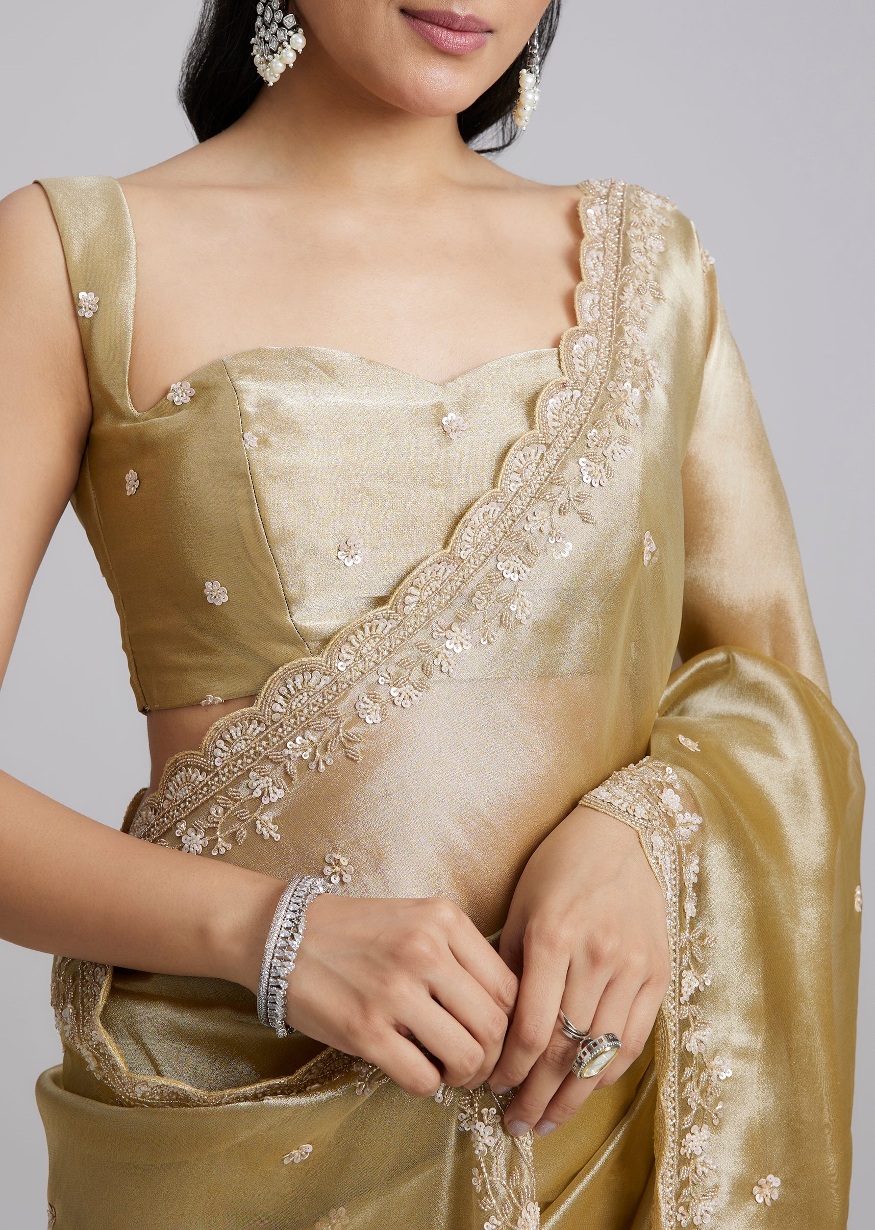 Mustard Yellow Tissue Saree - Image 2