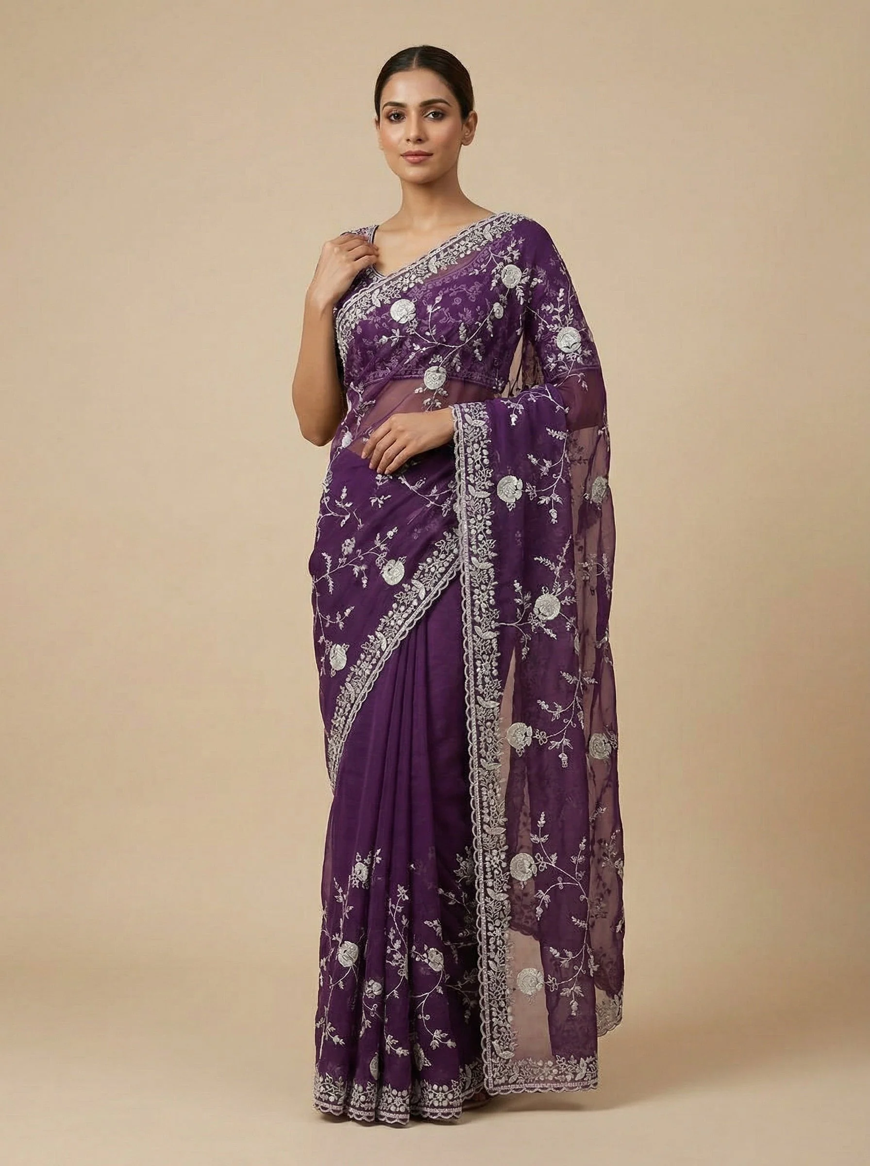 Mystic Purple Embroidered Saree