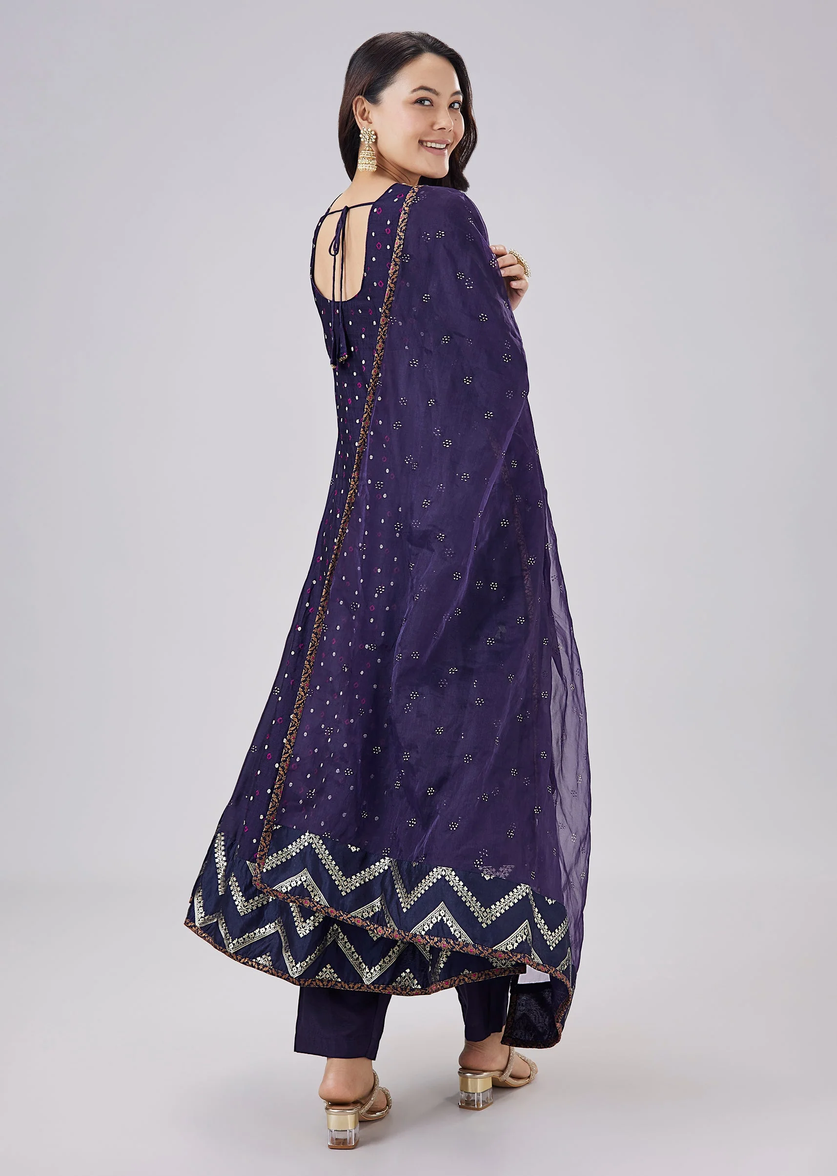 Navy Blue Banarasi Silk Embellished Anarkali Set - Image 5