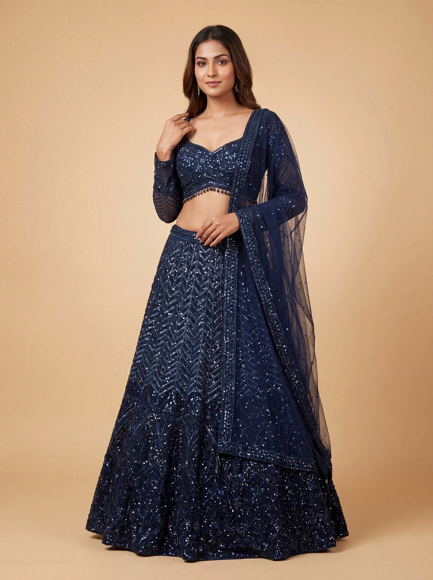 Navy Blue Bridal Contemporary Statement Lehenga