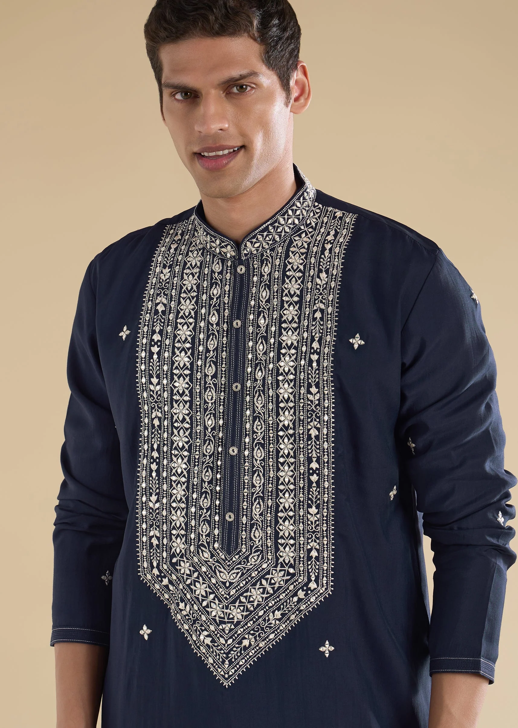 Navy Blue Classic Embroidered Kurta Set