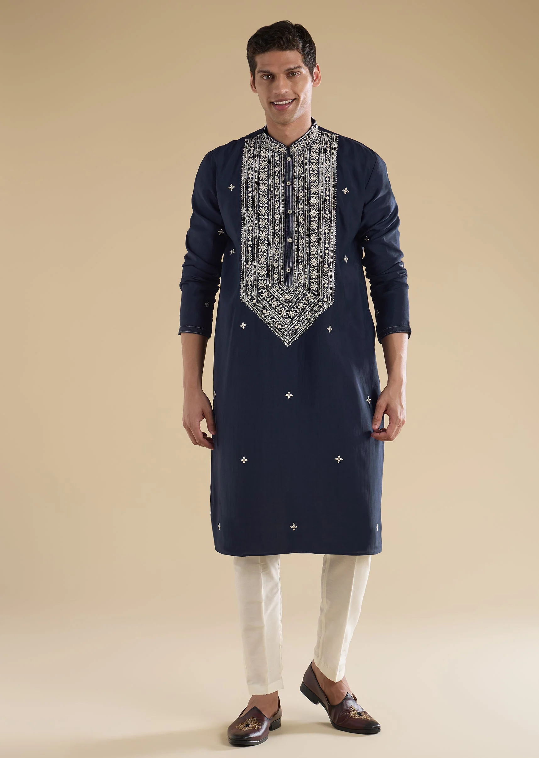 Navy Blue Classic Embroidered Kurta Set - Image 3