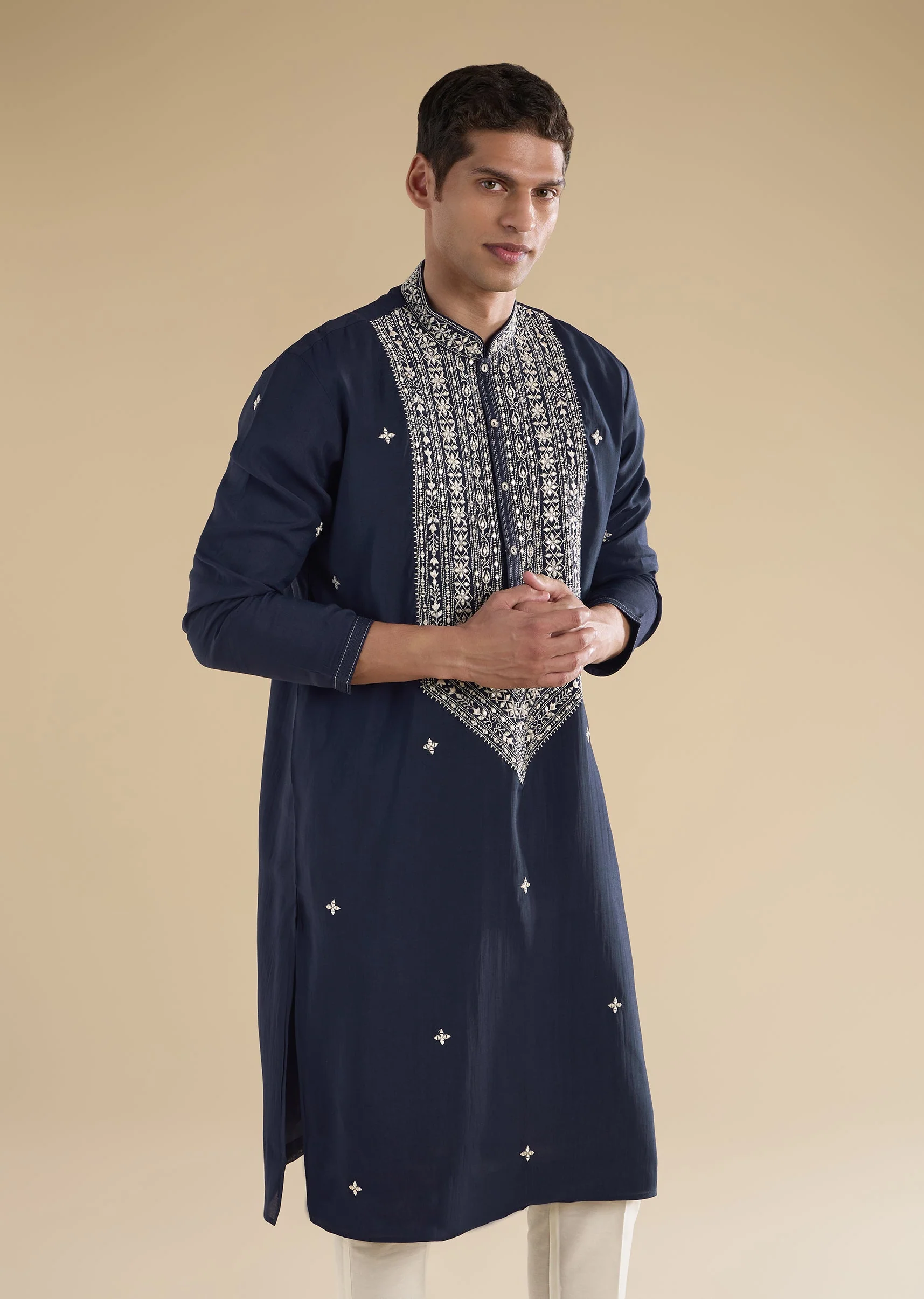 Navy Blue Classic Embroidered Kurta Set - Image 4