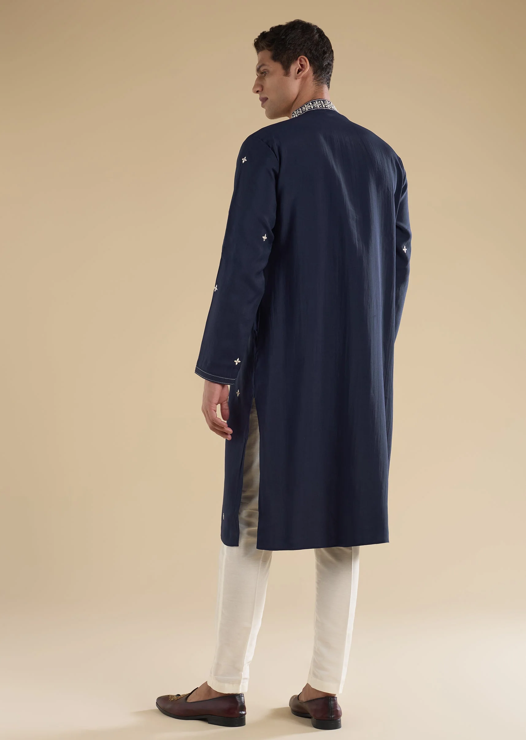 Navy Blue Classic Embroidered Kurta Set - Image 5