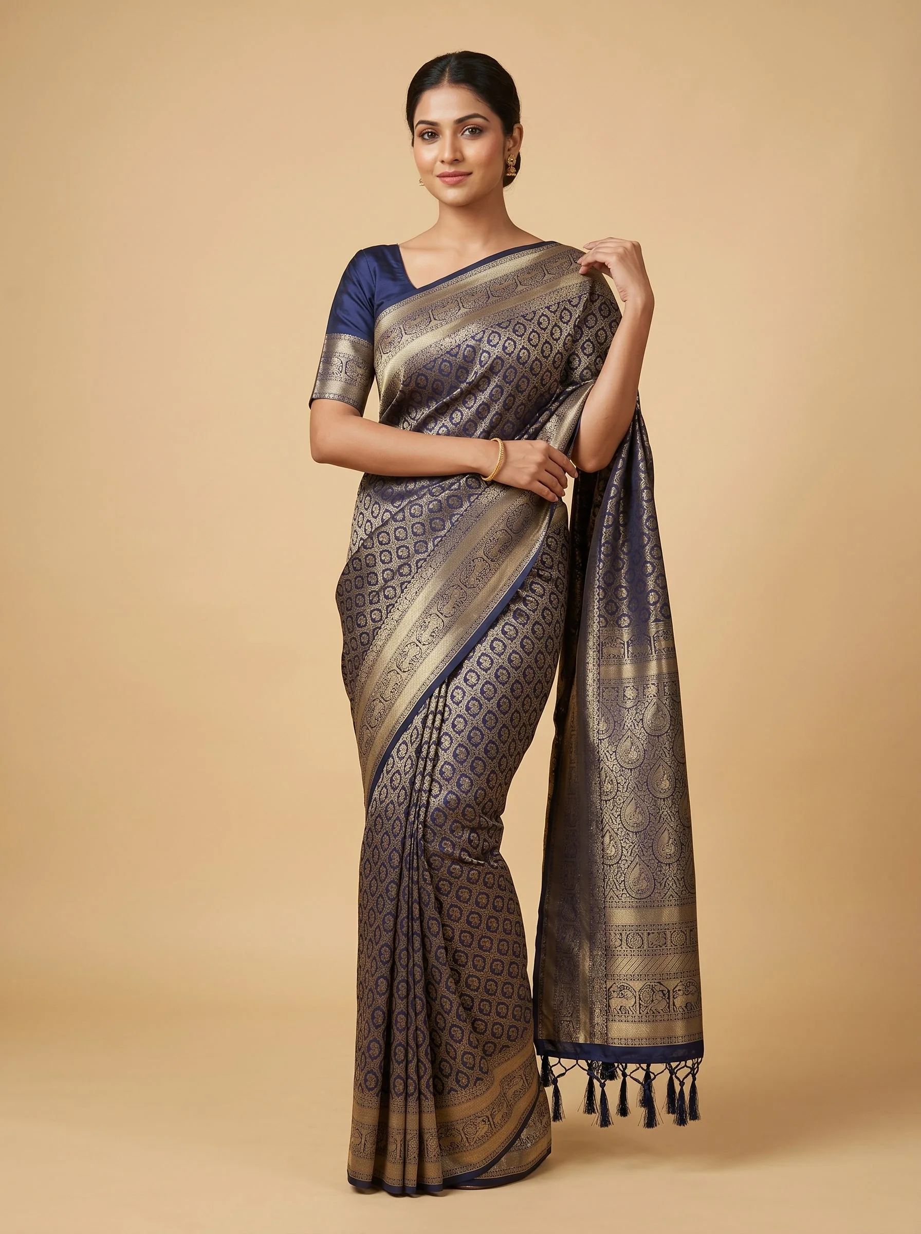 Navy Blue Deep Thread Handloom Saree