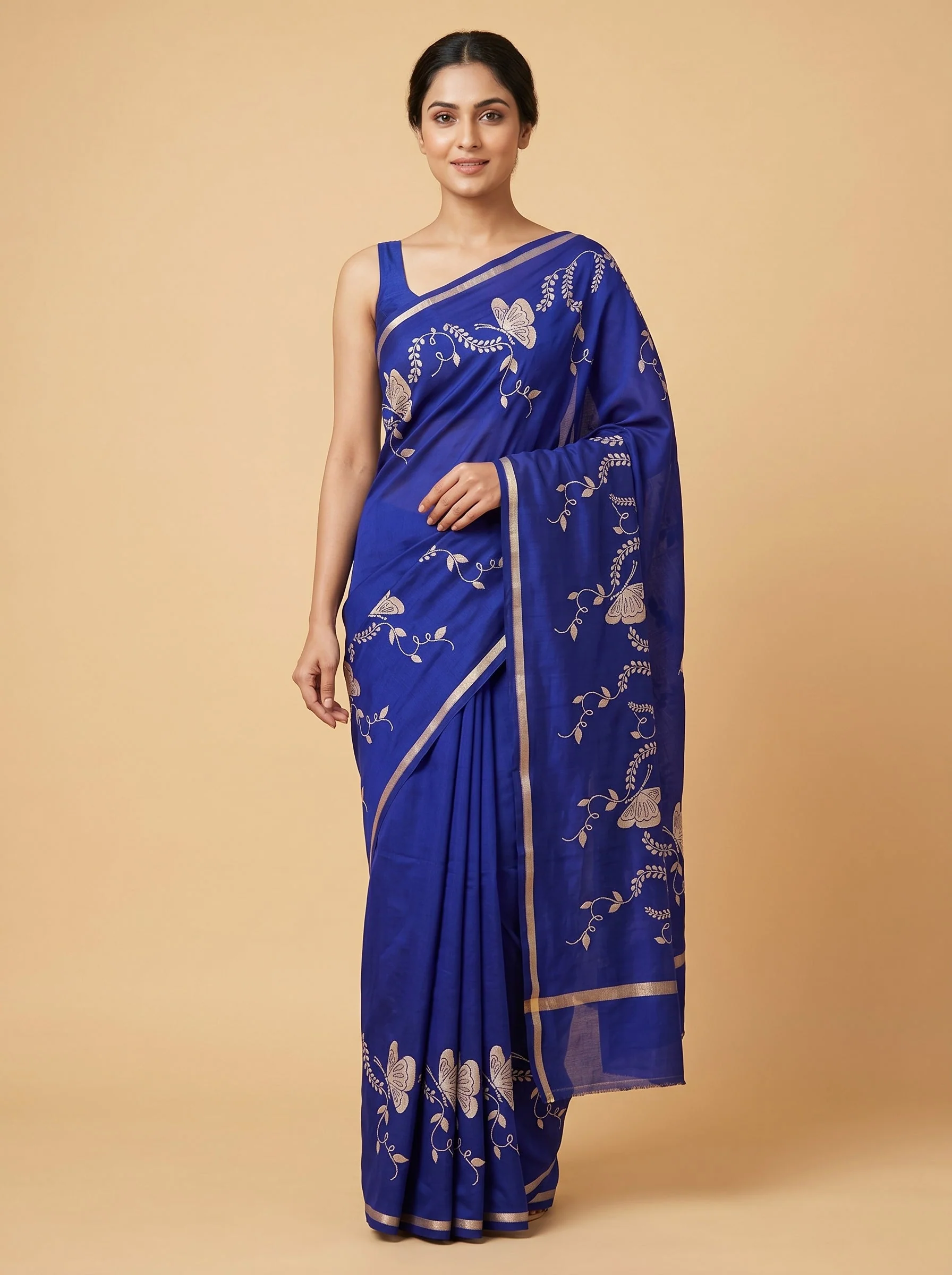 Navy Blue Deep Weave Handloom Saree