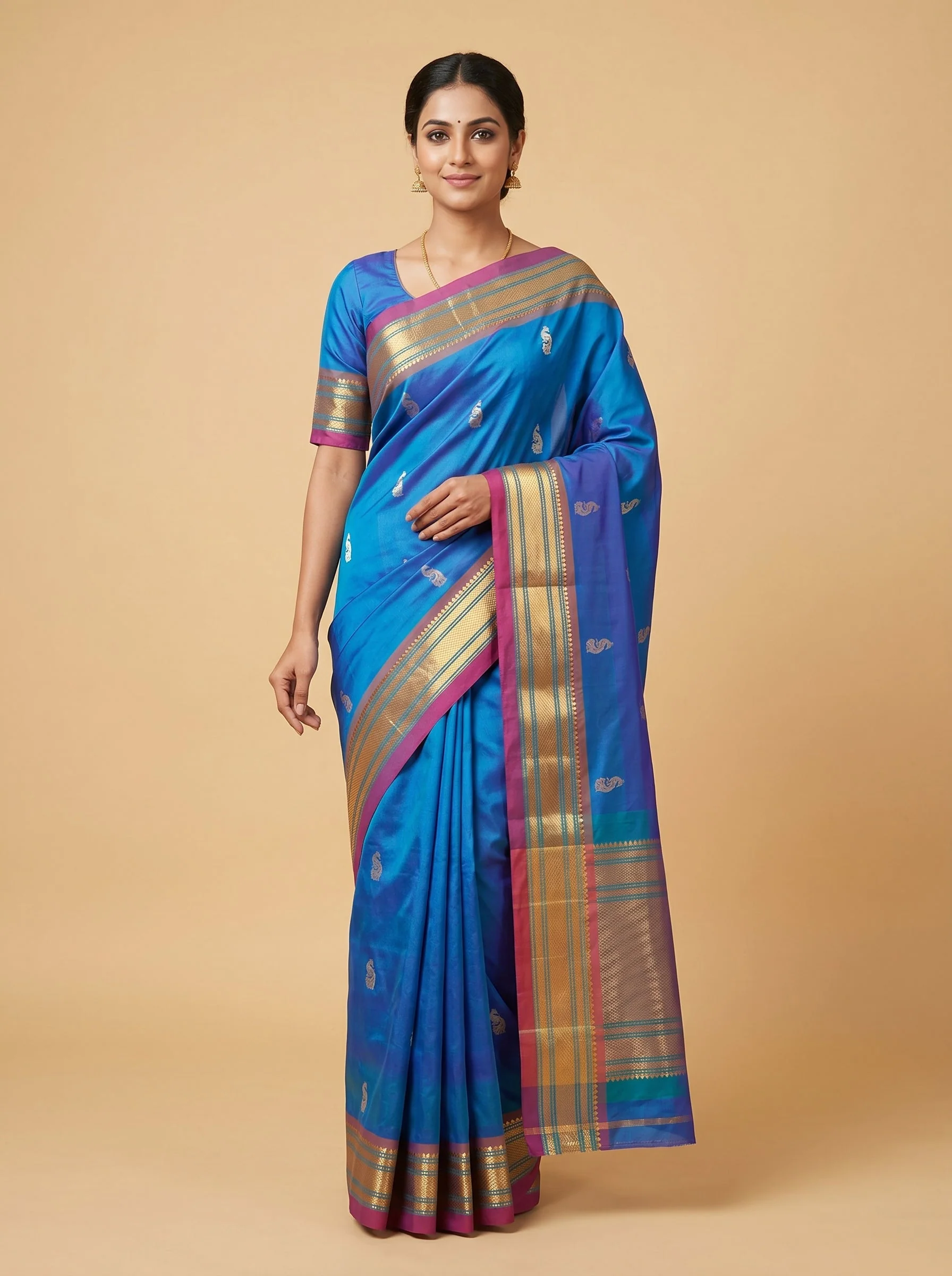 Navy Blue Deeploom Handloom Saree