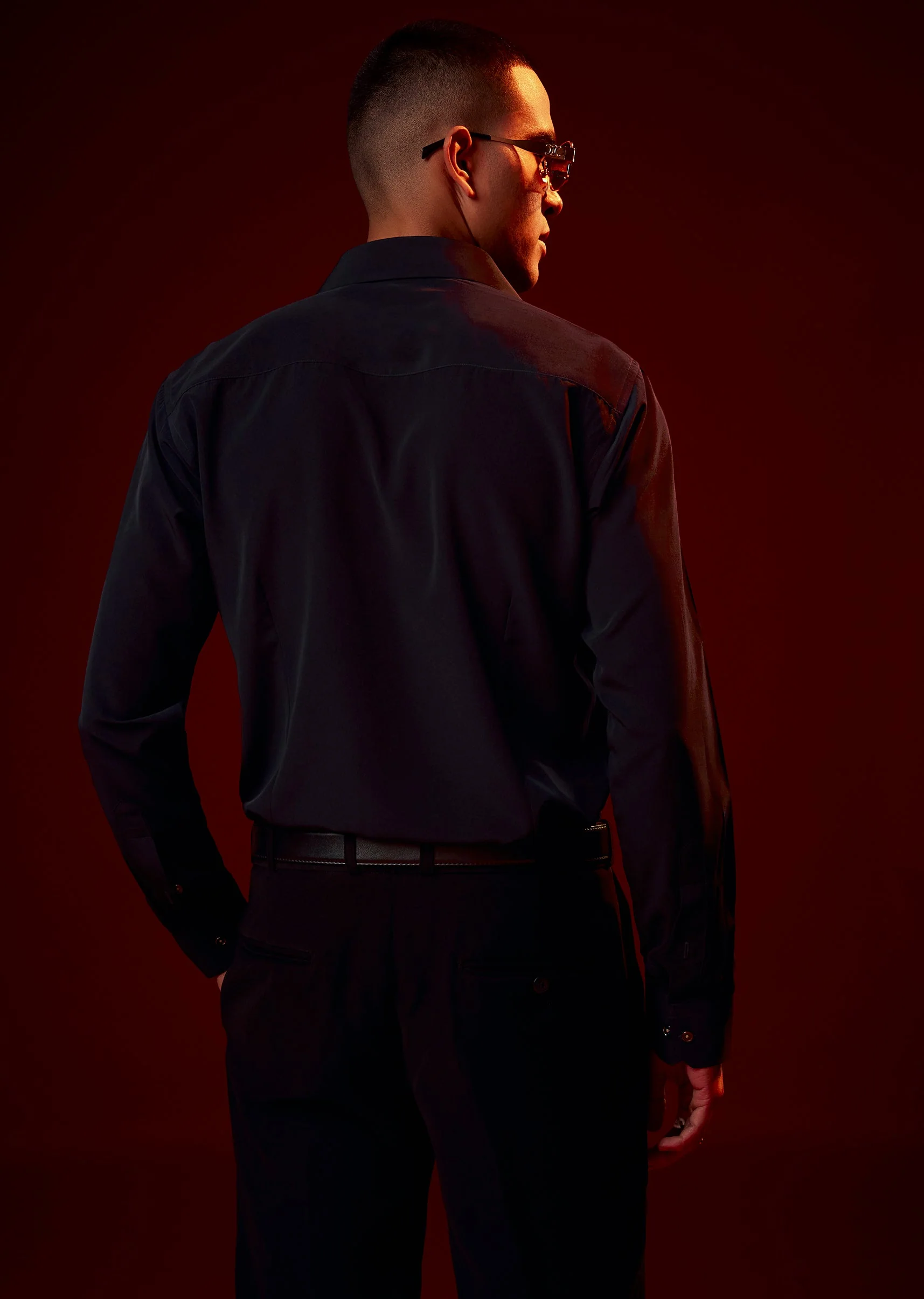 Navy Blue Embellished Polyester Party Shirt - Image 5