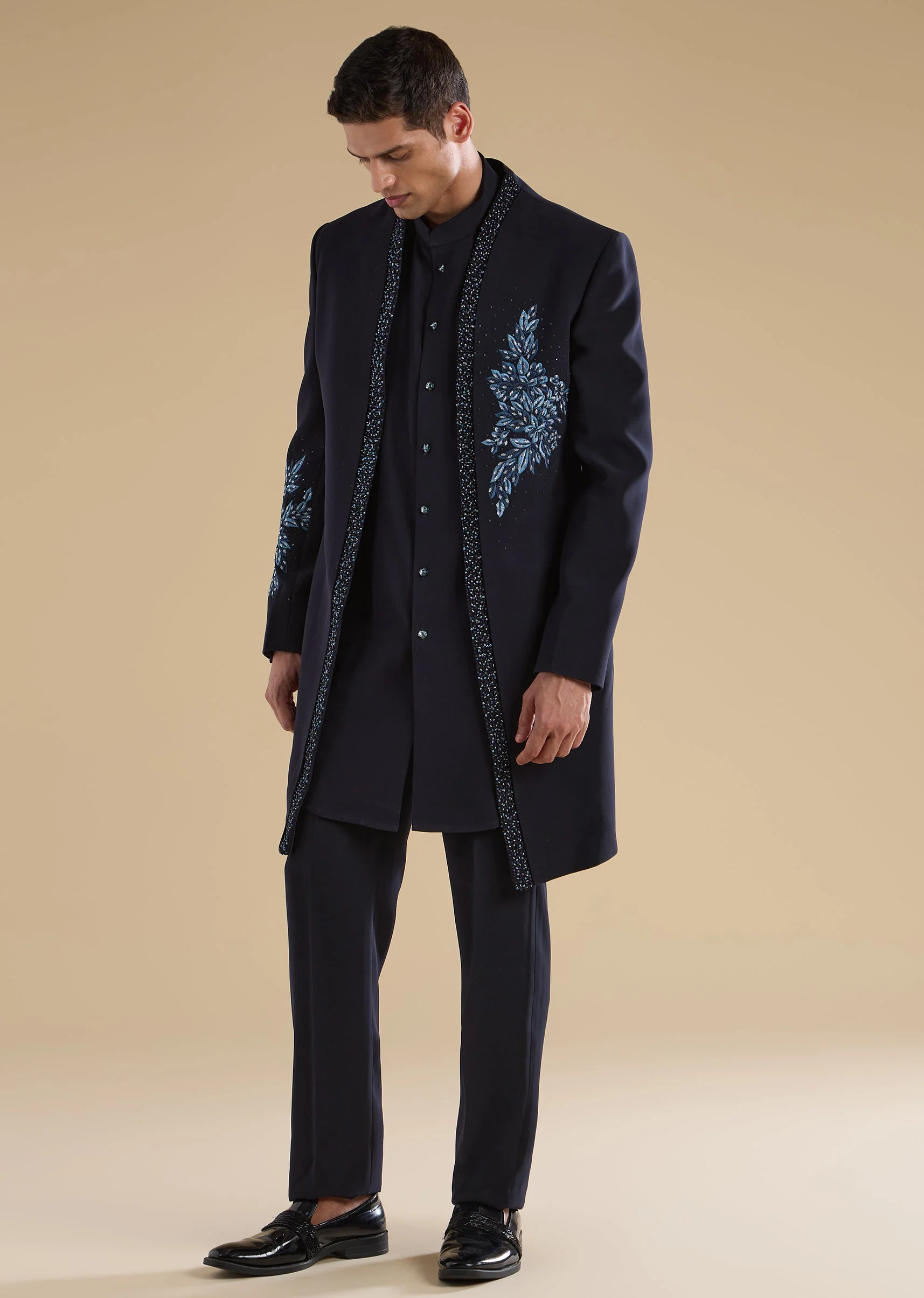 Navy Blue Embroidered Indo-Western Set