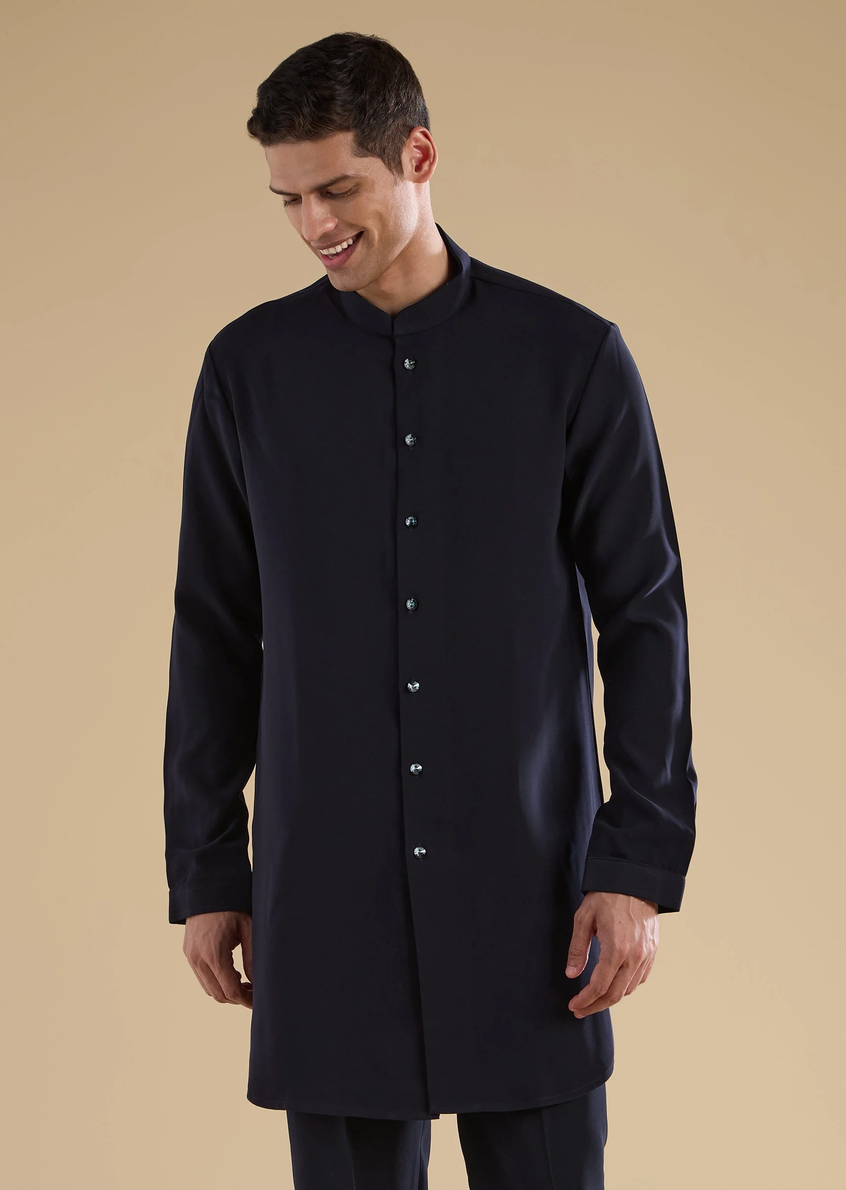 Navy Blue Embroidered Indo-Western Set - Image 6