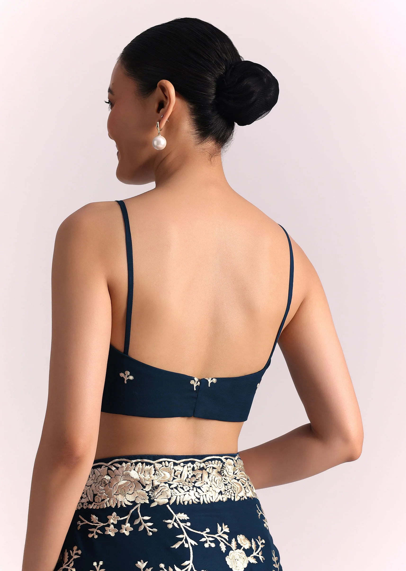 Navy Blue Georgette Saree With Parsi Gara Thread Embroidery - Image 8