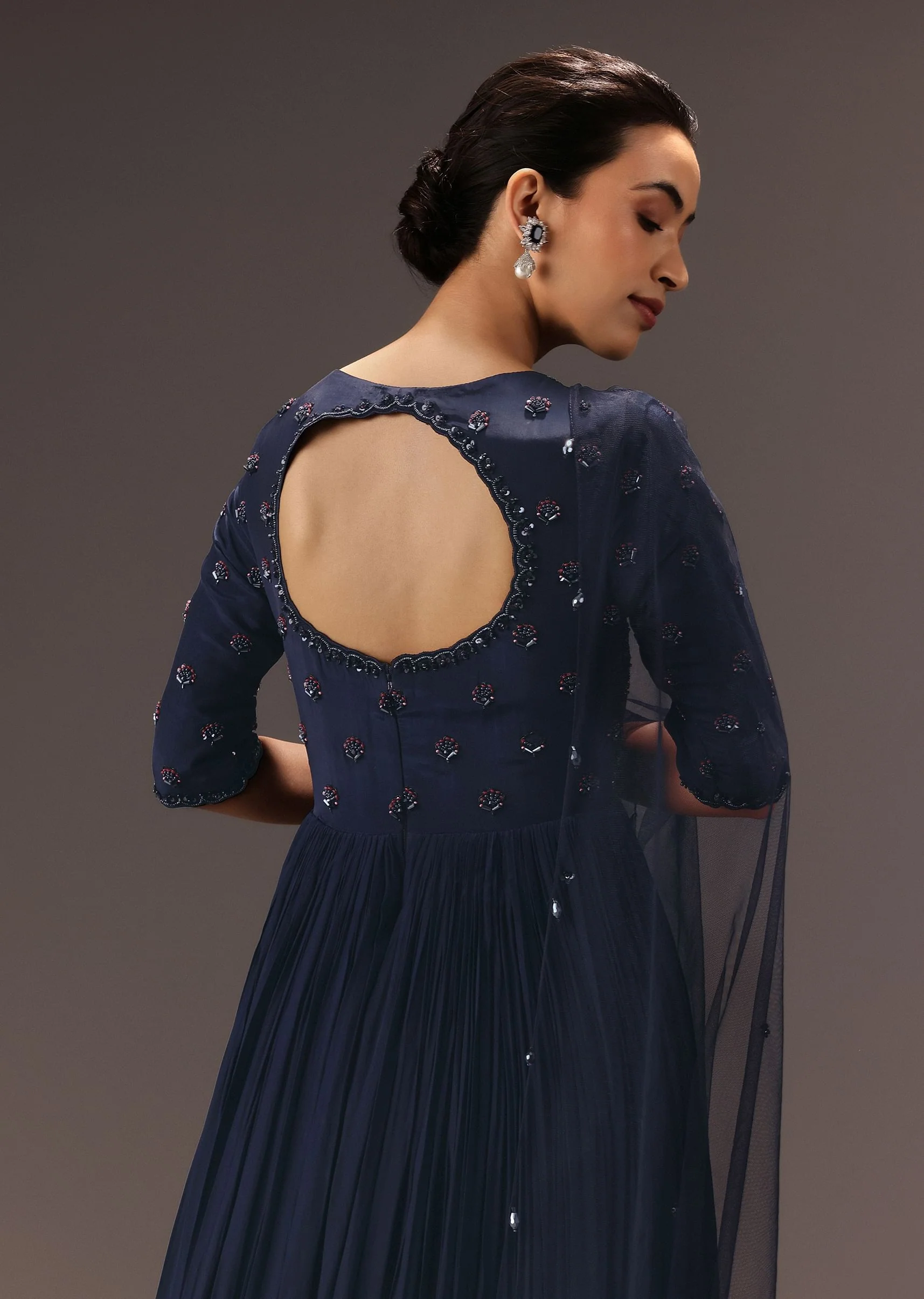 Navy Blue Hand Embroidered Anarkali Suit With Dupatta - Image 4
