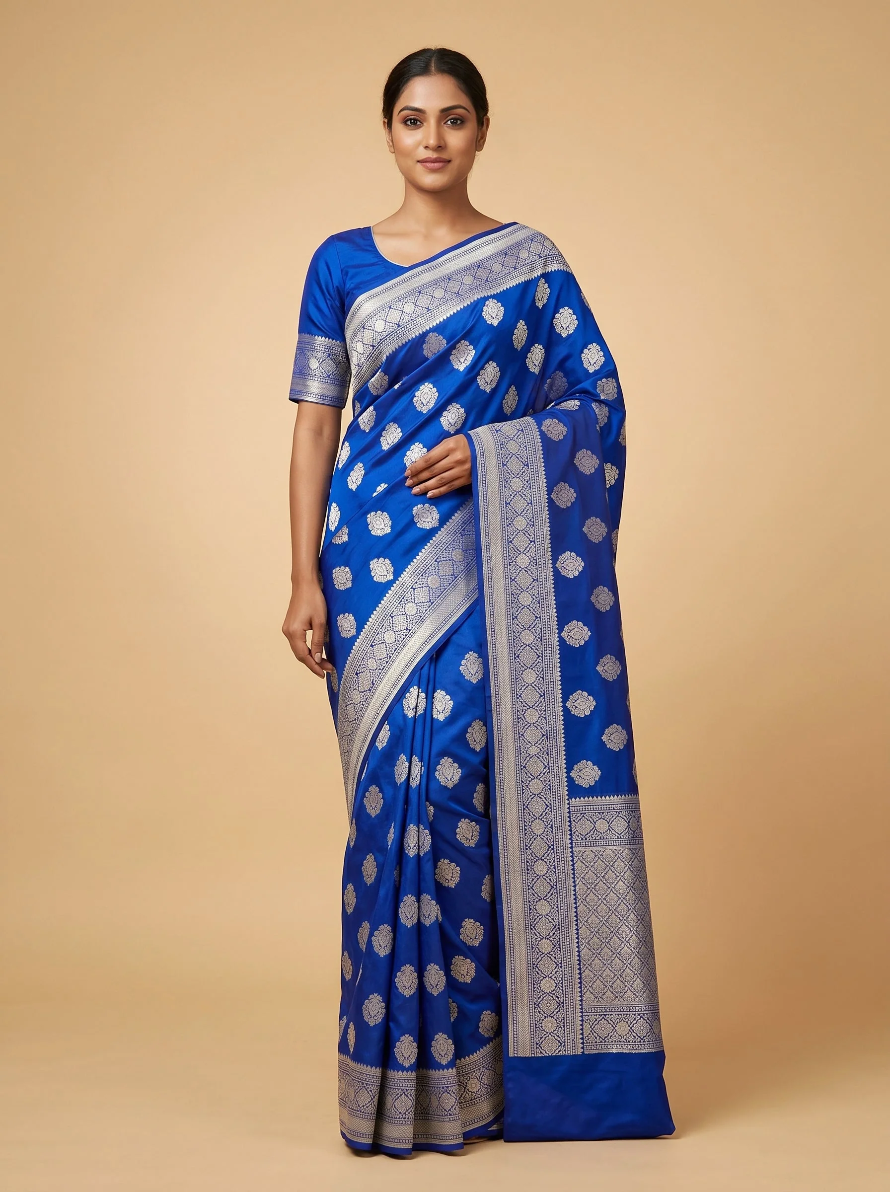 Navy blue handloom saree with zari border
