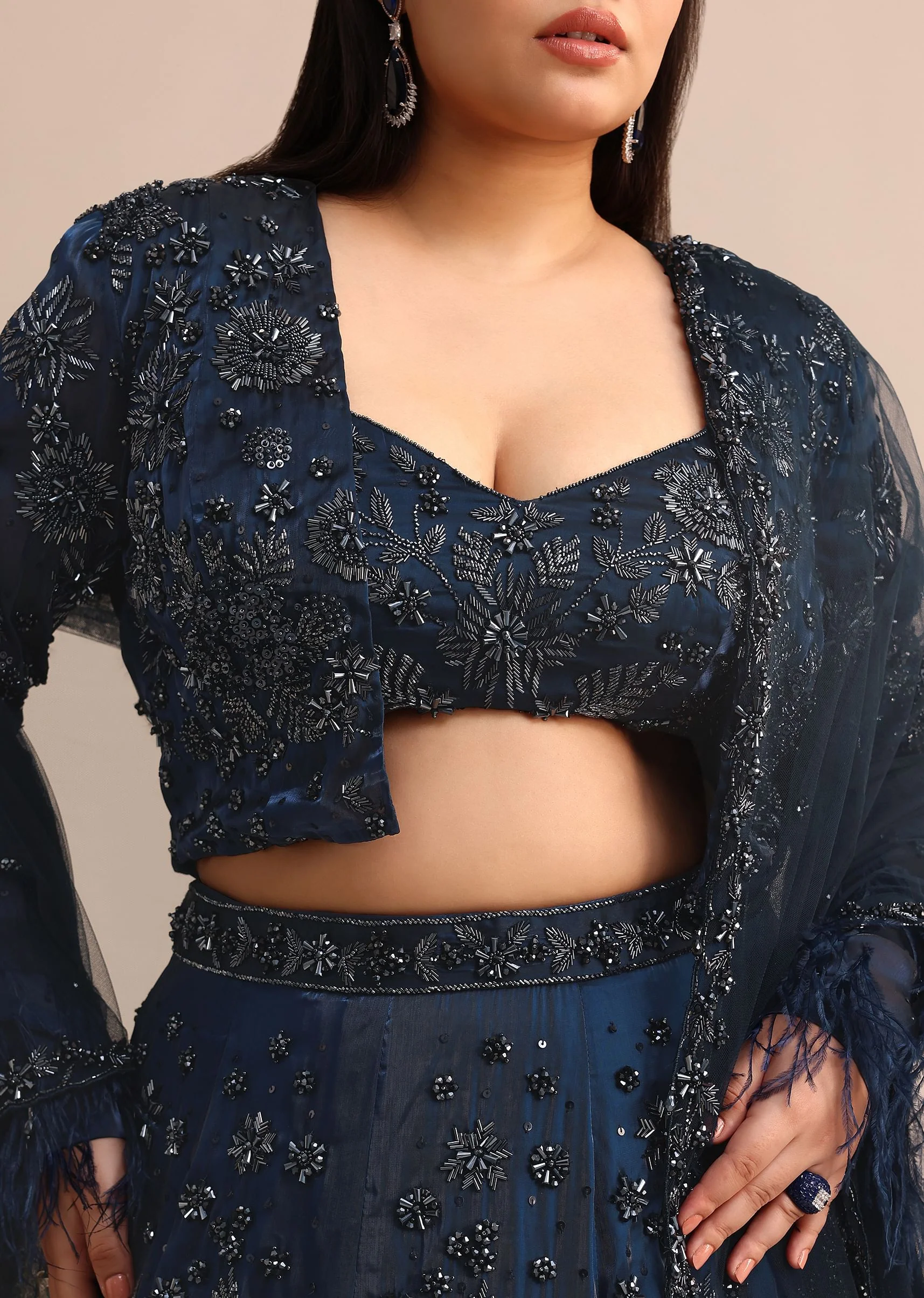 Navy Blue Jacket Kali Lehenga With Dupatta - Image 2