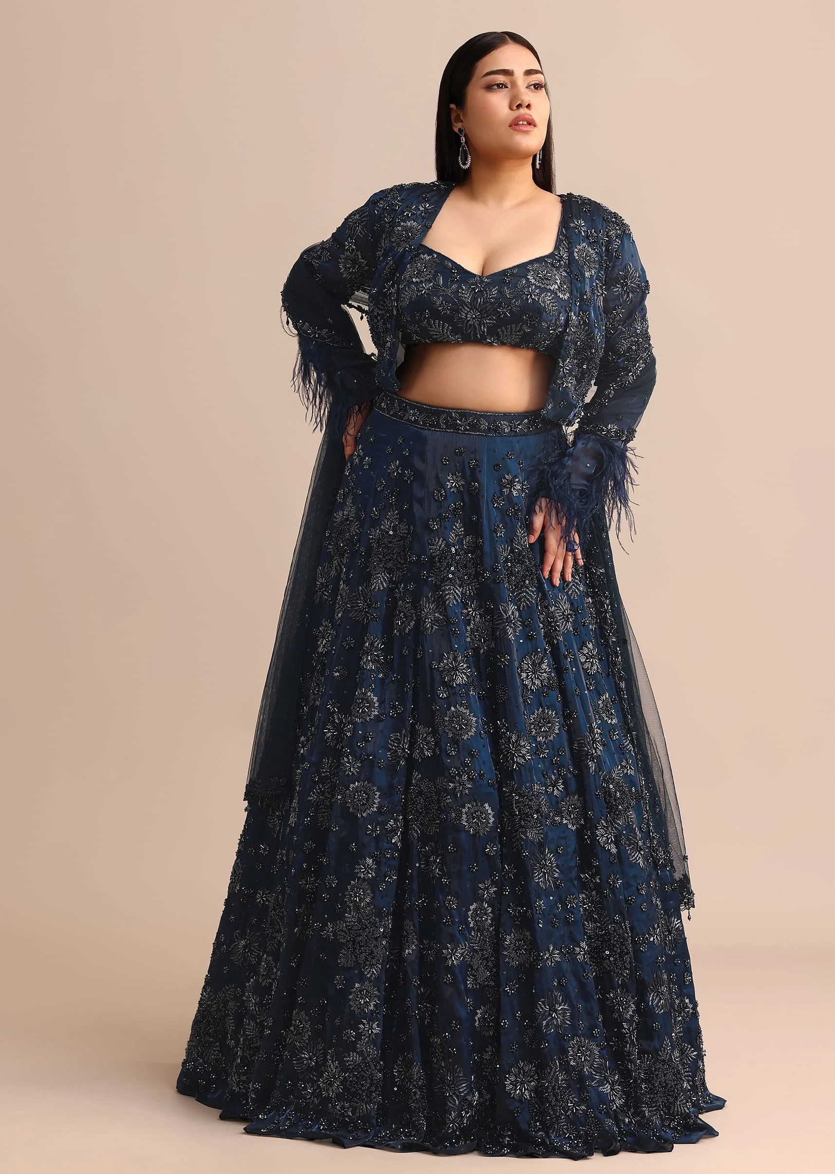 Navy Blue Jacket Kali Lehenga With Dupatta - Image 3