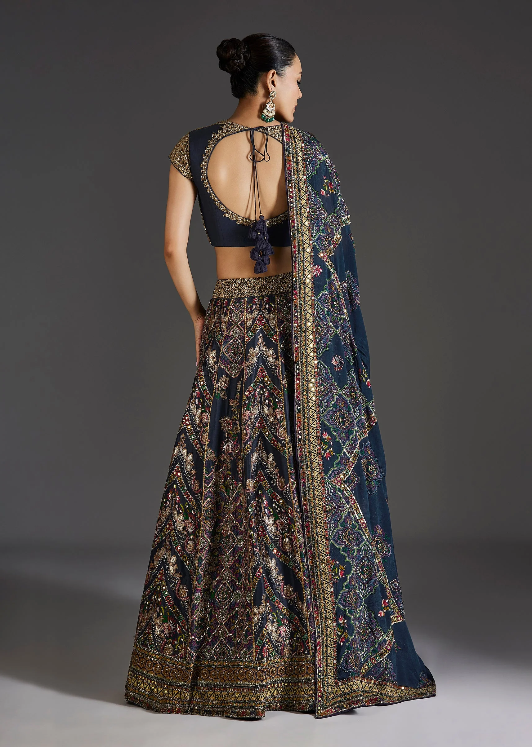 Navy Blue Lehenga With Regal Sparkle - Image 2