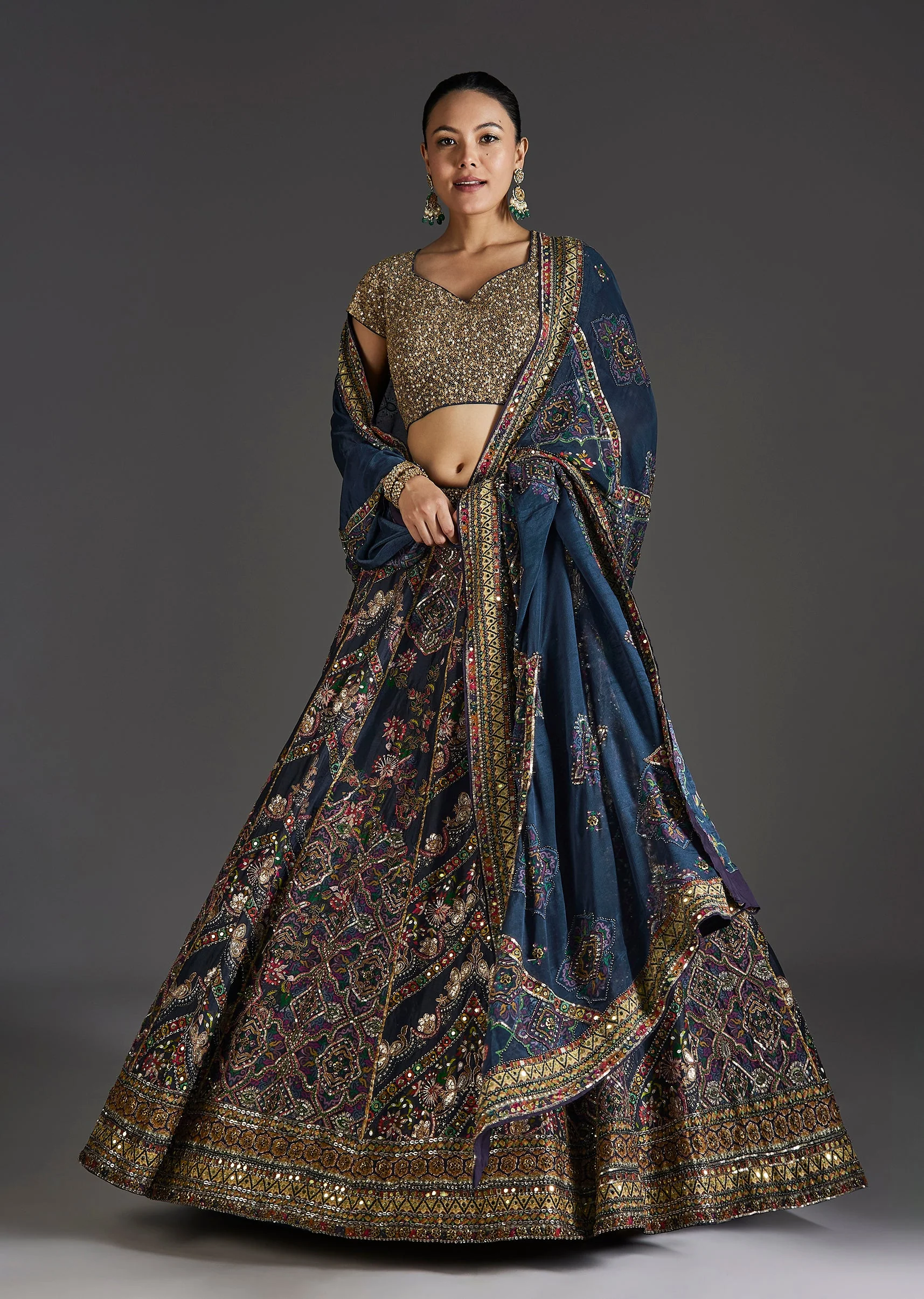 Navy Blue Lehenga With Regal Sparkle - Image 4