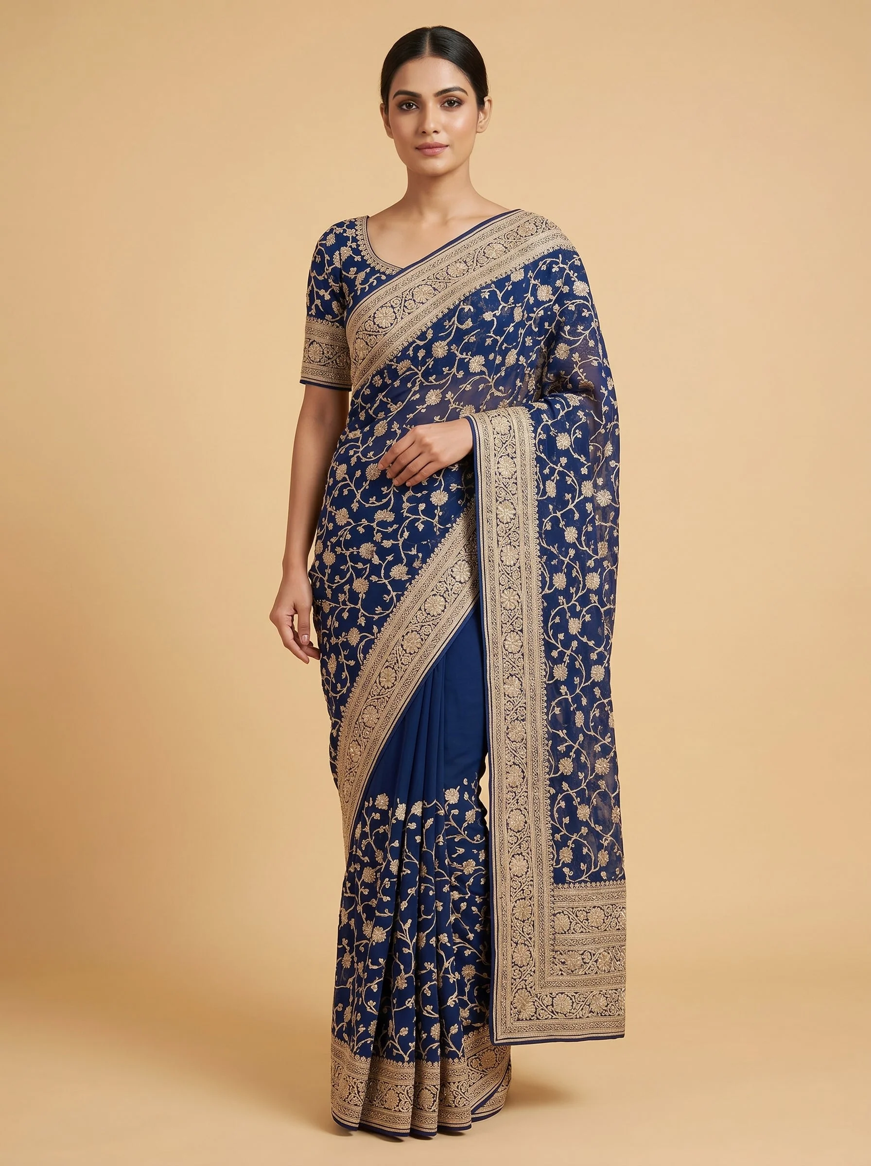 Navy Blue Ocean Depth Handloom Saree