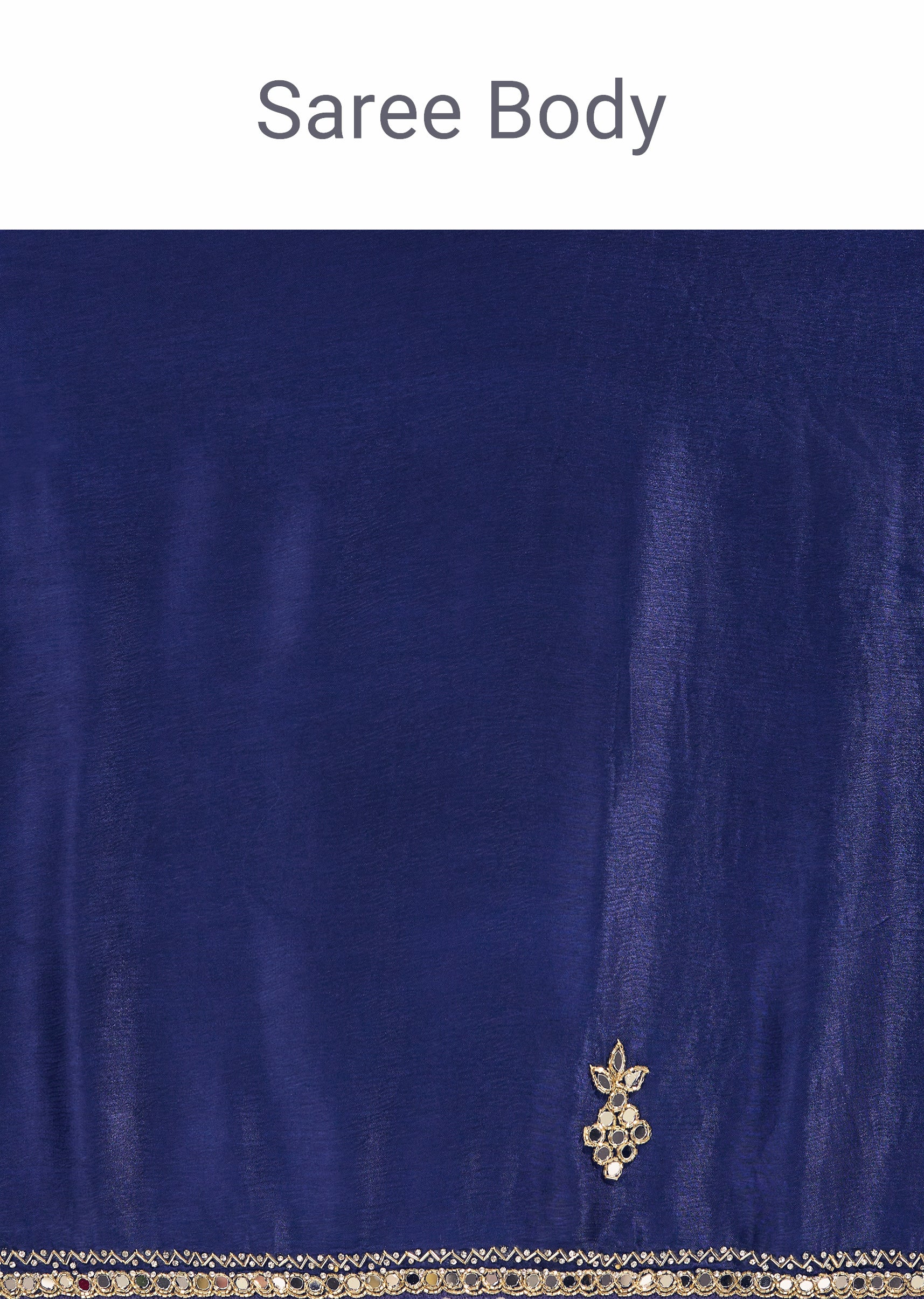Navy Blue Satin Chinon Saree With Mirror And Bead Embroidered Border - Image 9