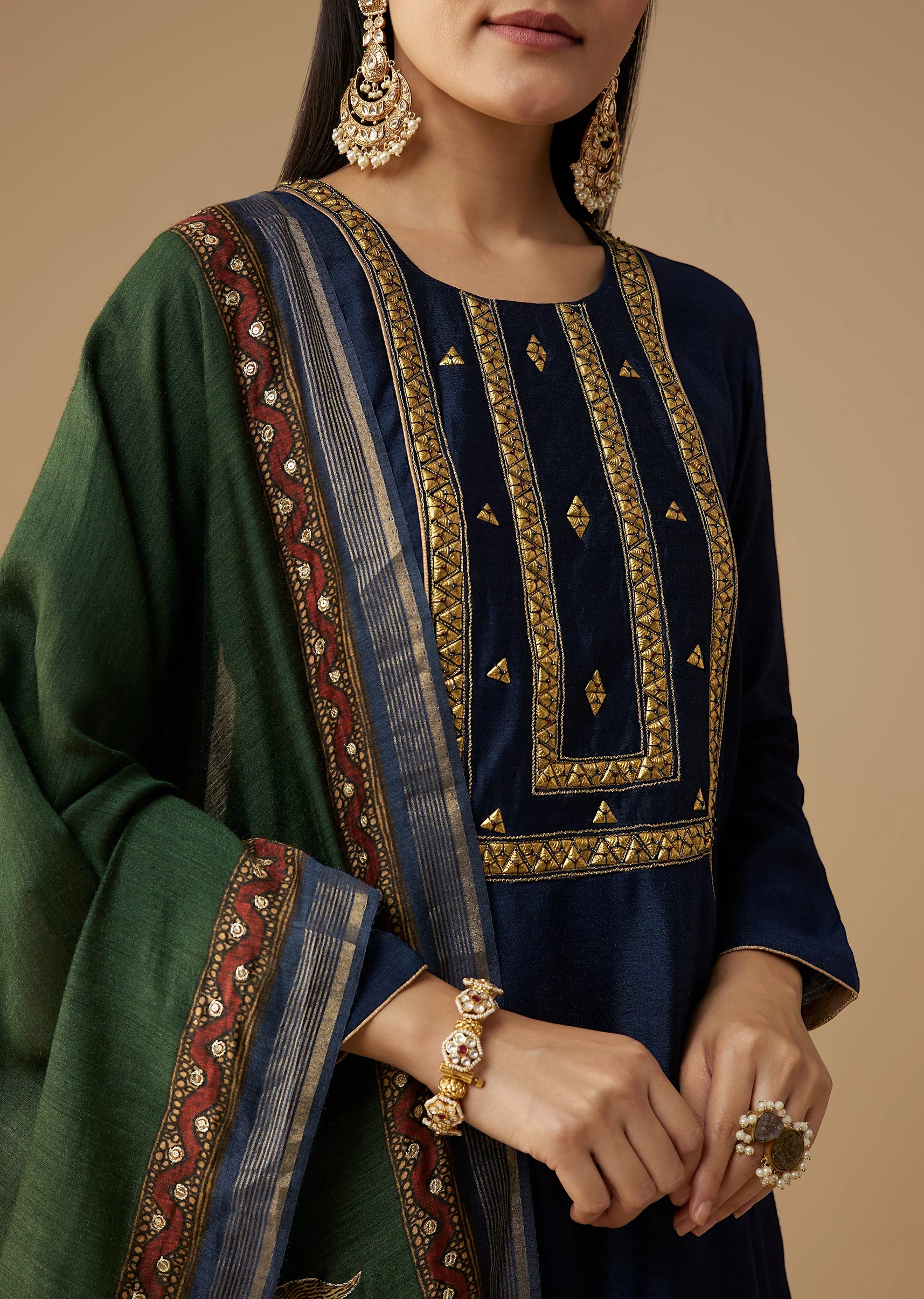 Navy Blue Sequin Work Anarkali Set - Image 3
