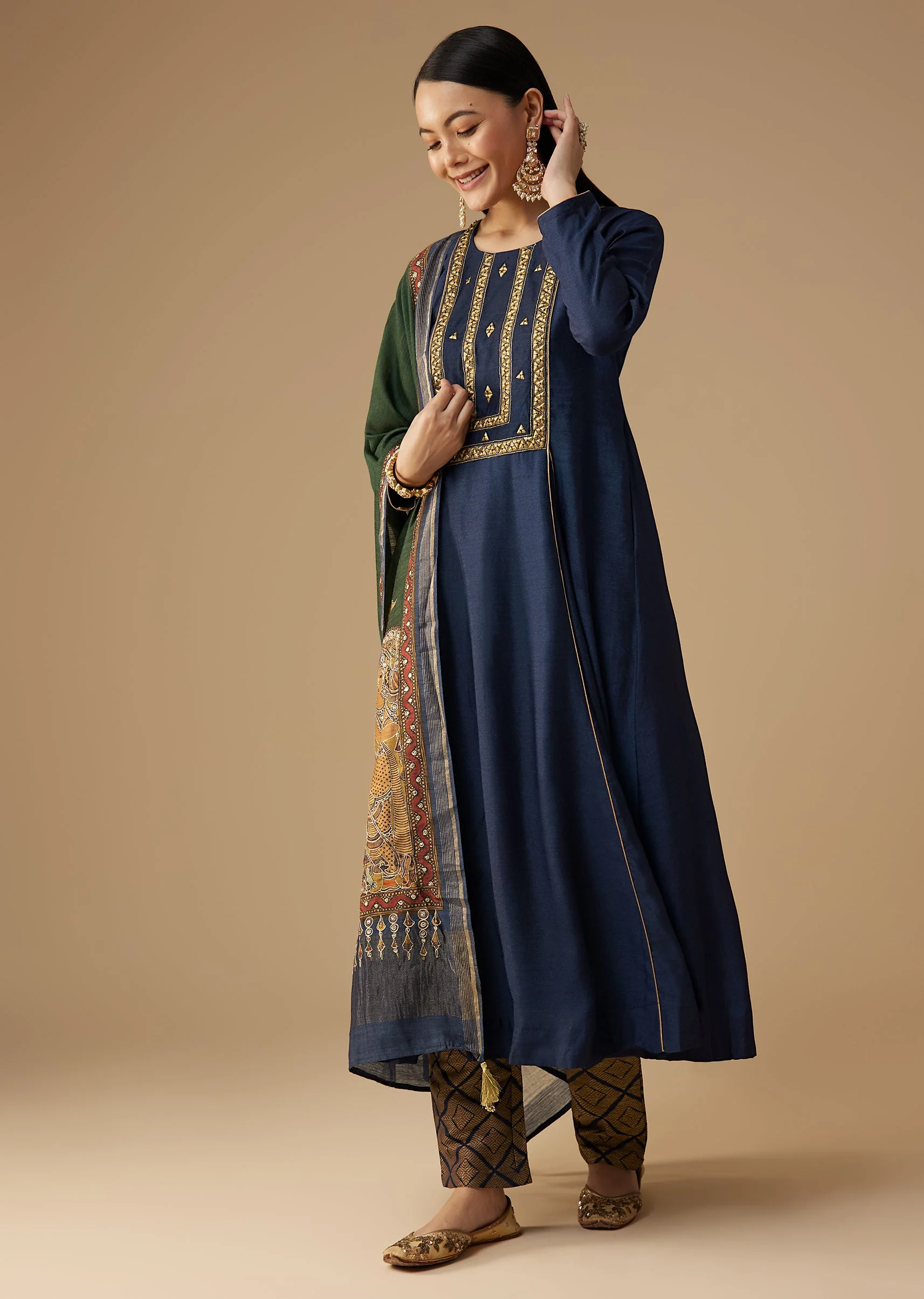 Navy Blue Sequin Work Anarkali Set - Image 4