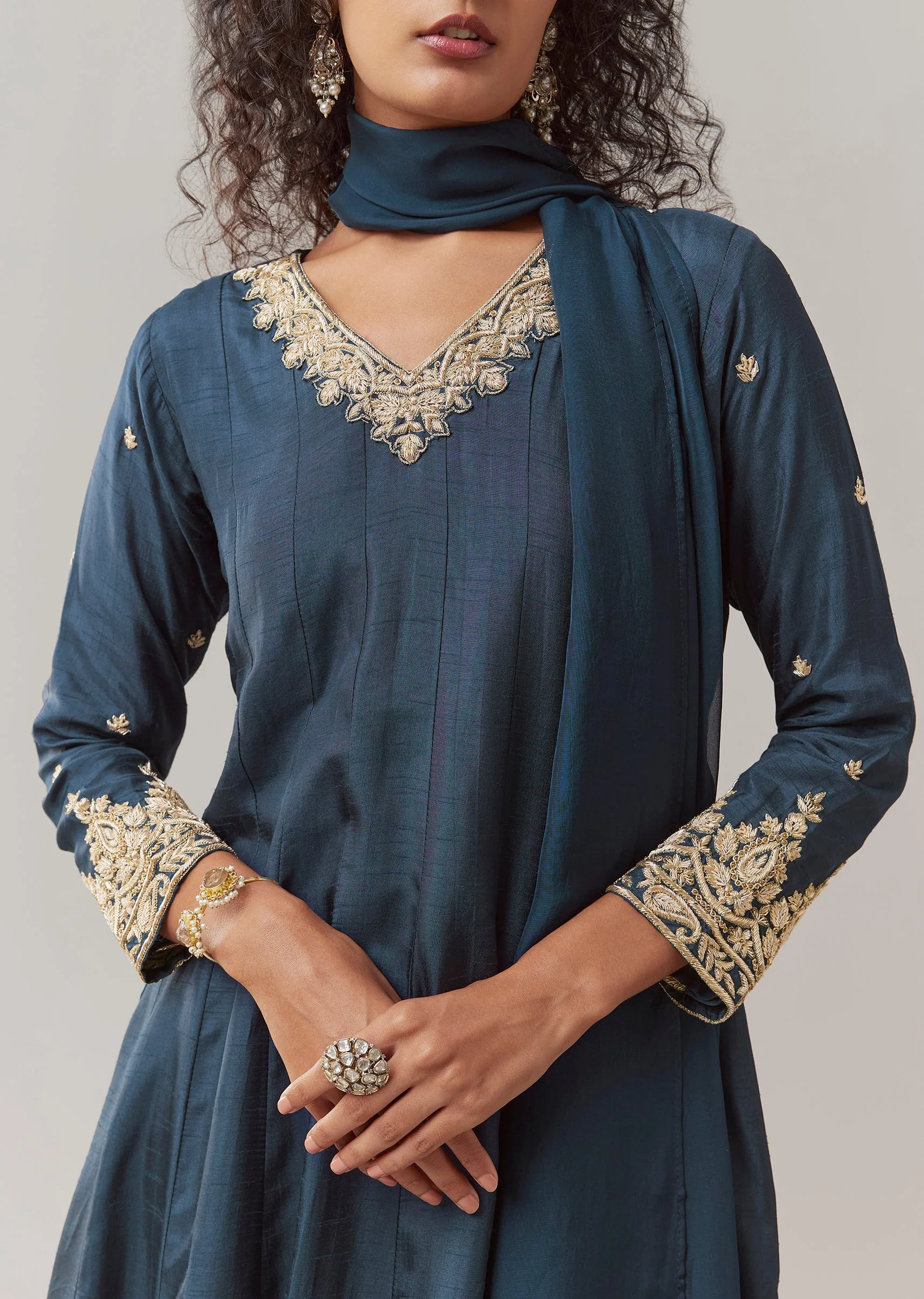 Navy Blue Silk Anarkali Suit With Zardosi Work - Image 3