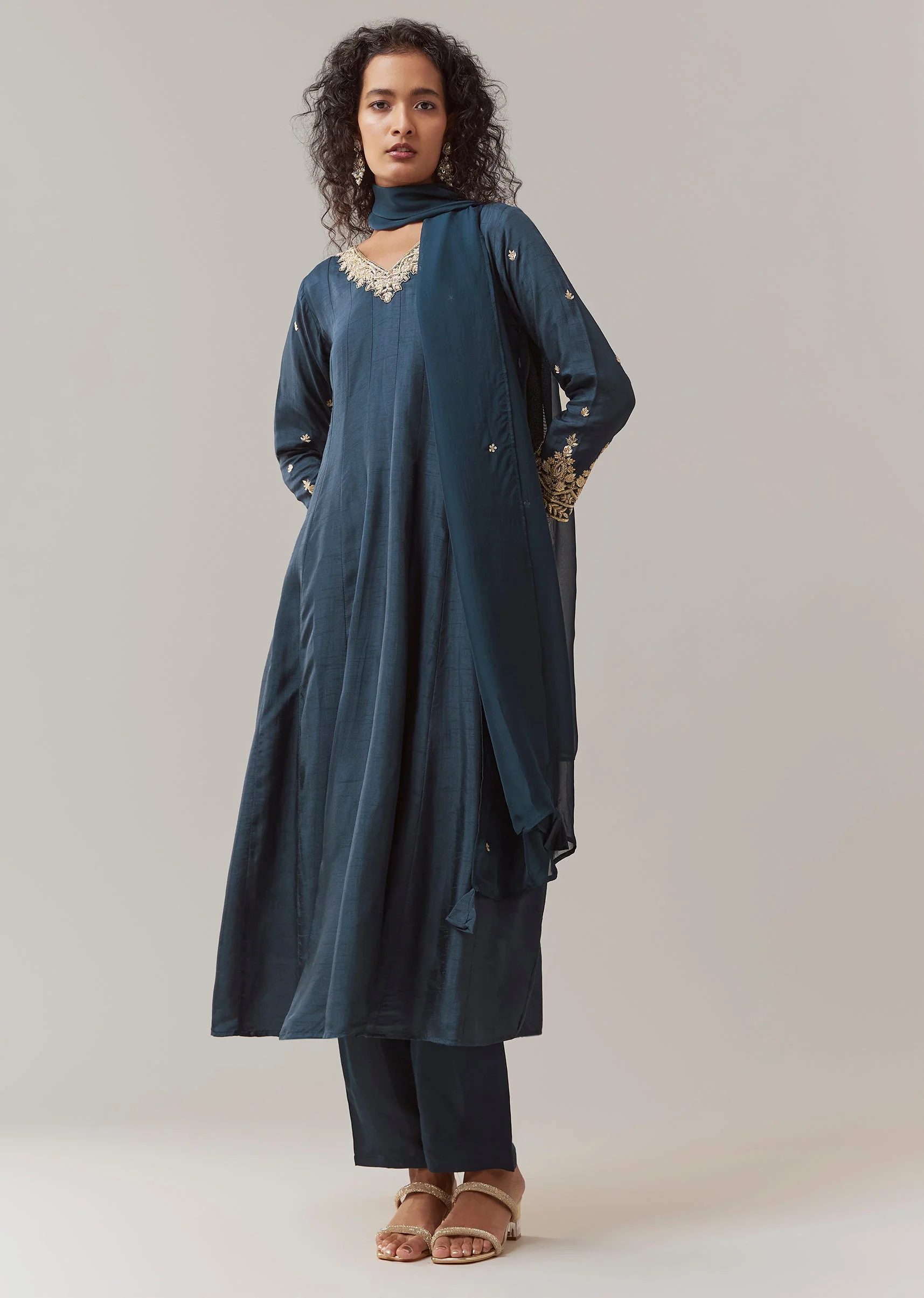 Navy Blue Silk Anarkali Suit With Zardosi Work - Image 4