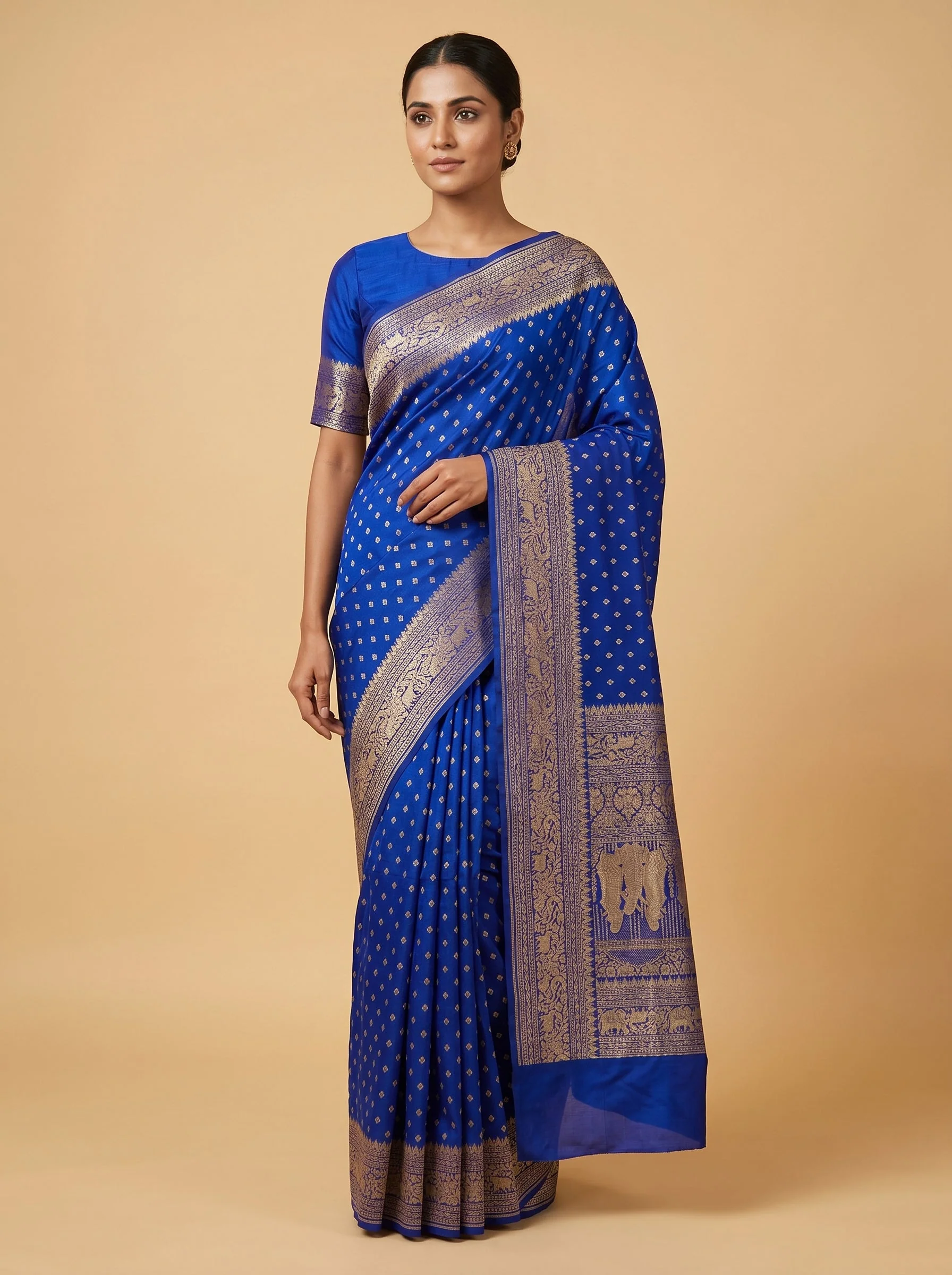 Navy Blue Strong Flow Handloom Saree