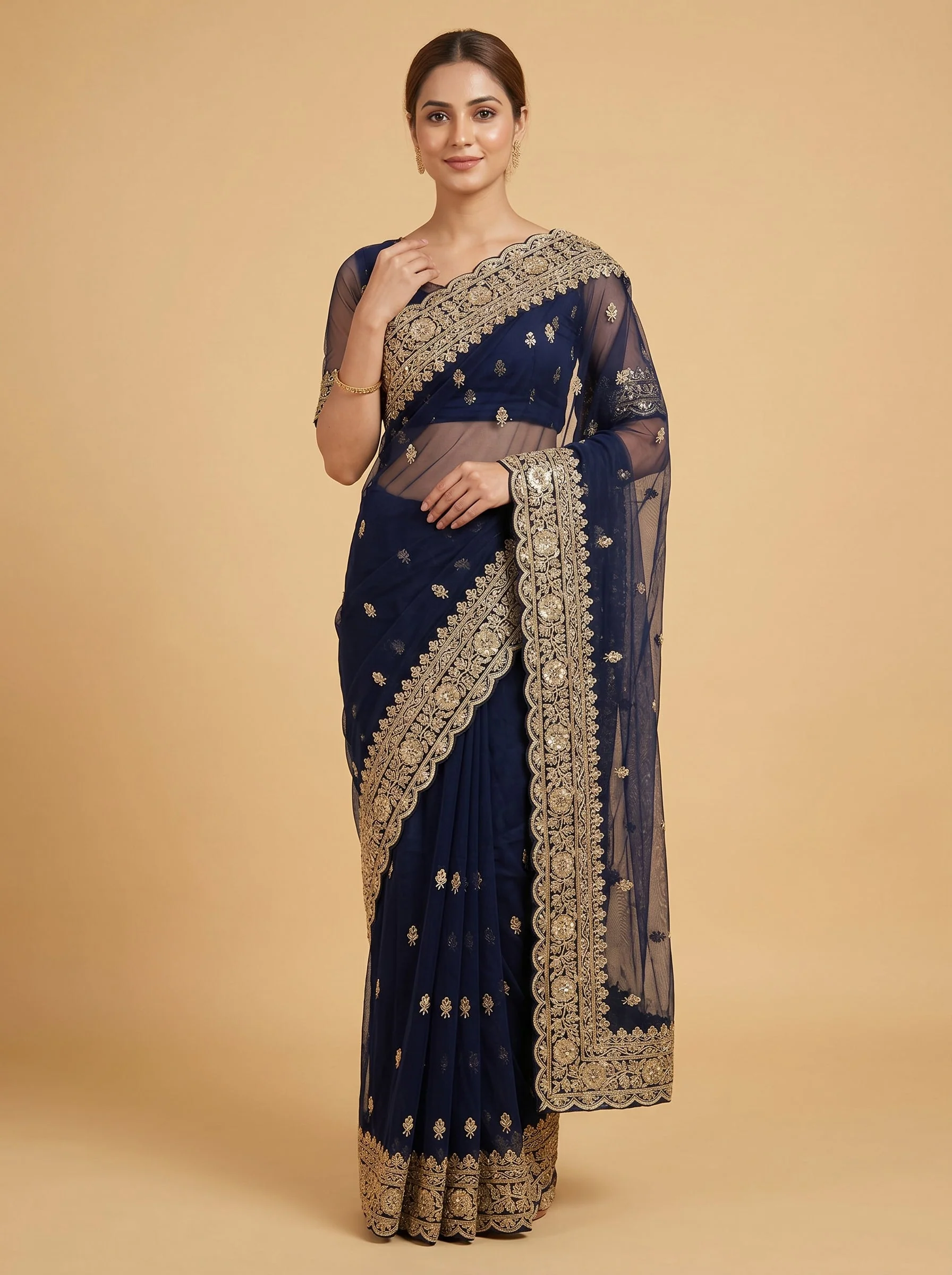 Navy Deep Tone Embroidered Saree