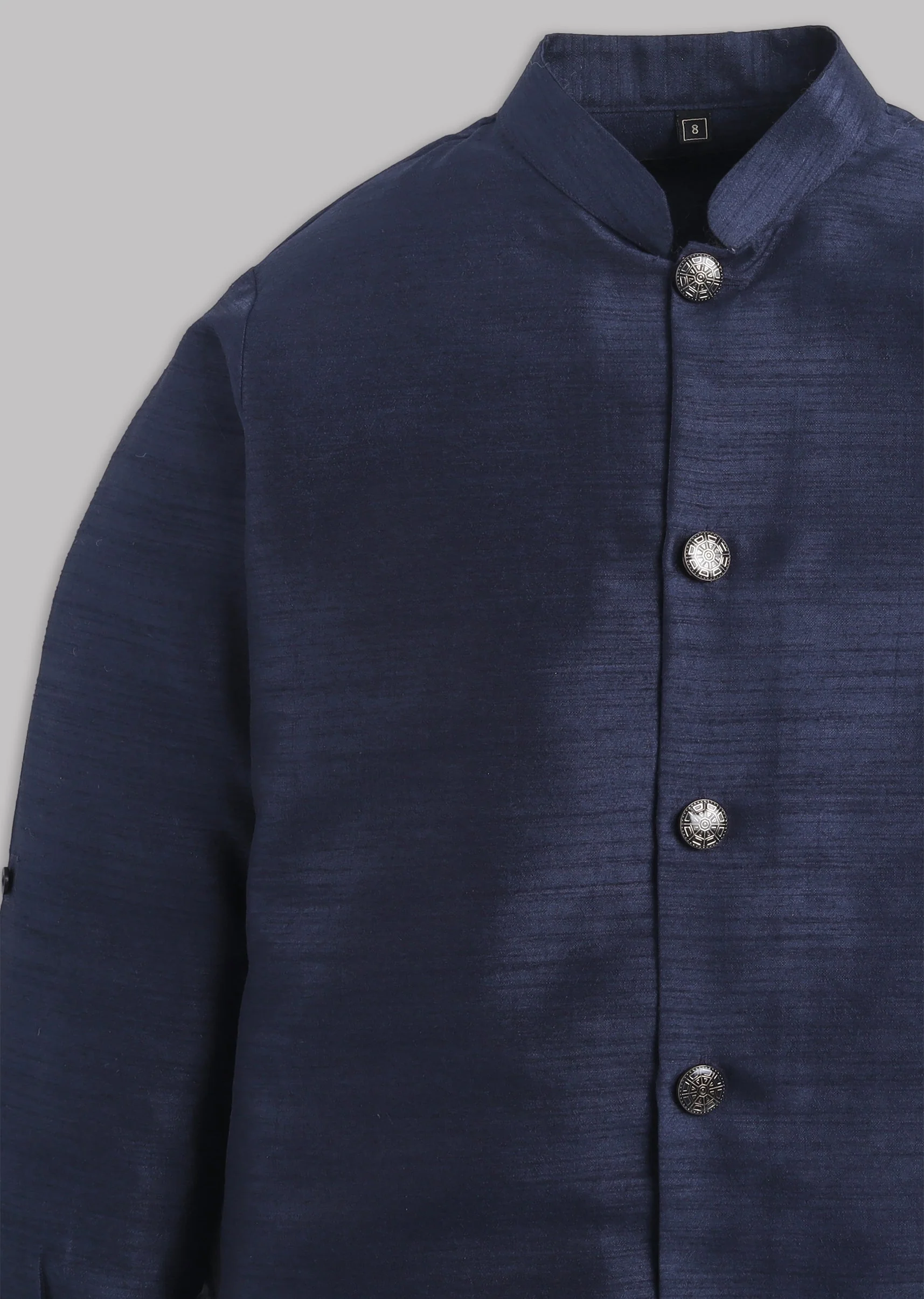 Navy Floral Nehru Jacket Set - Image 5