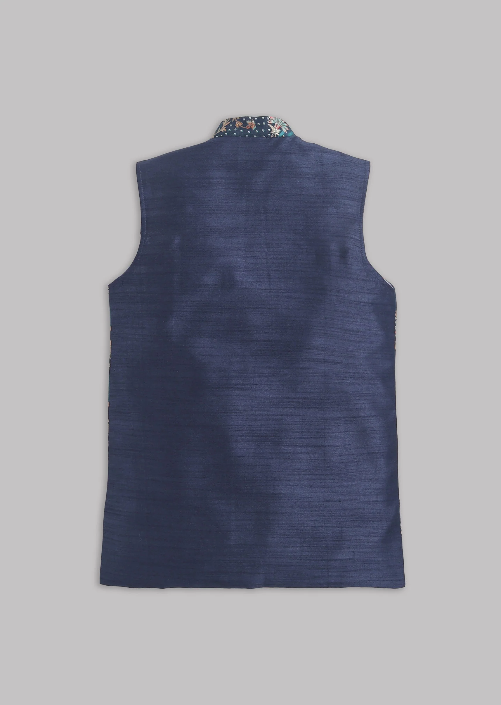 Navy Floral Nehru Jacket Set - Image 7