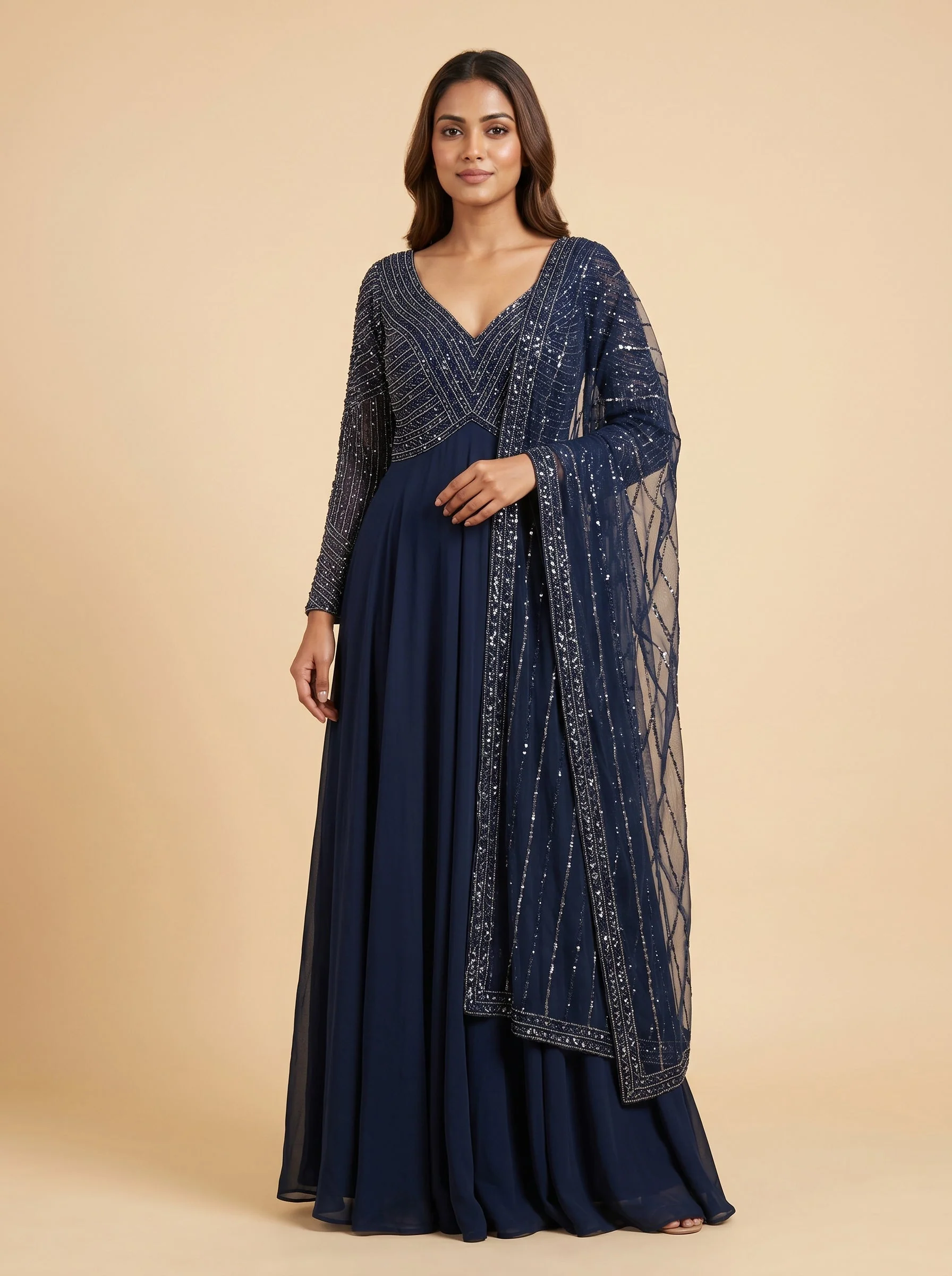 Navy Work Anarkali