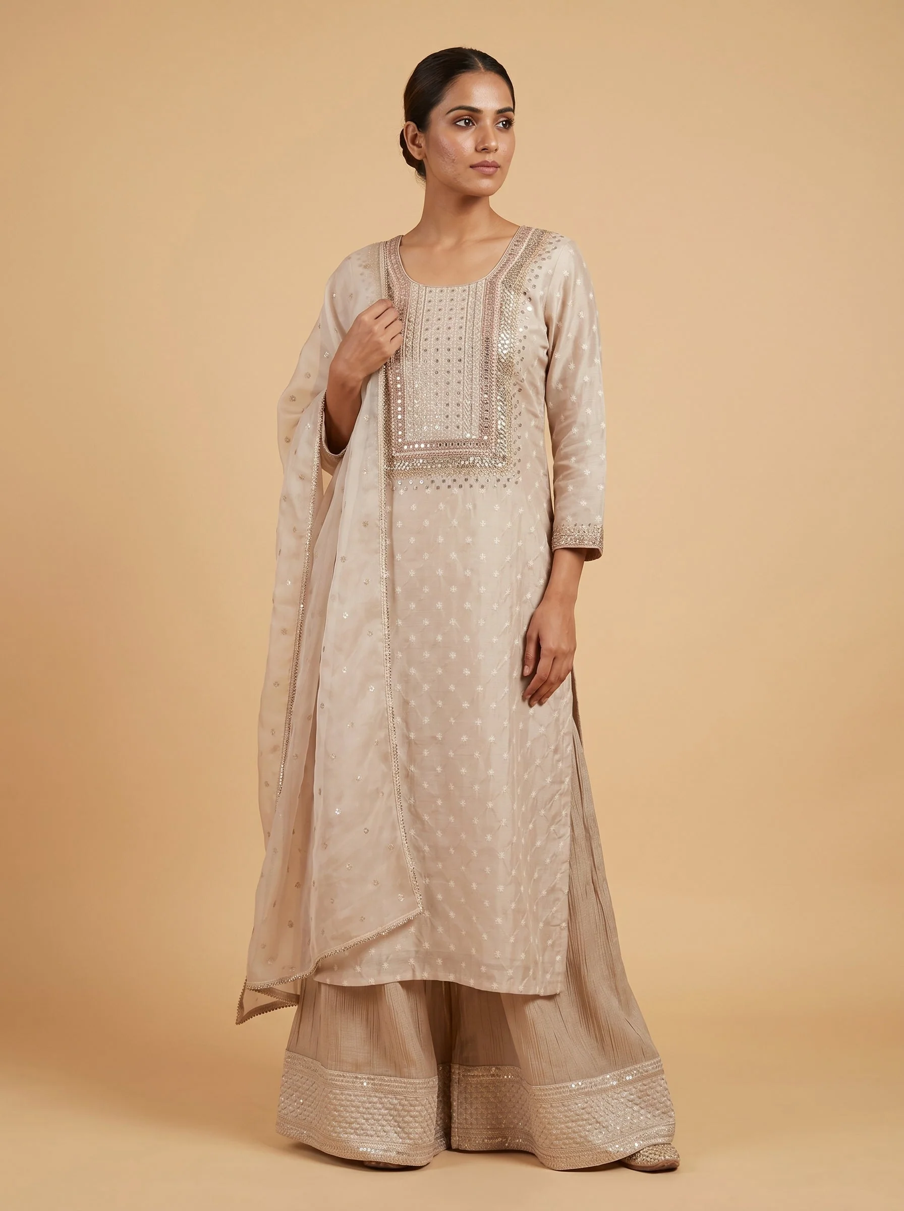 Neutral Sand Beige Palazzo Set