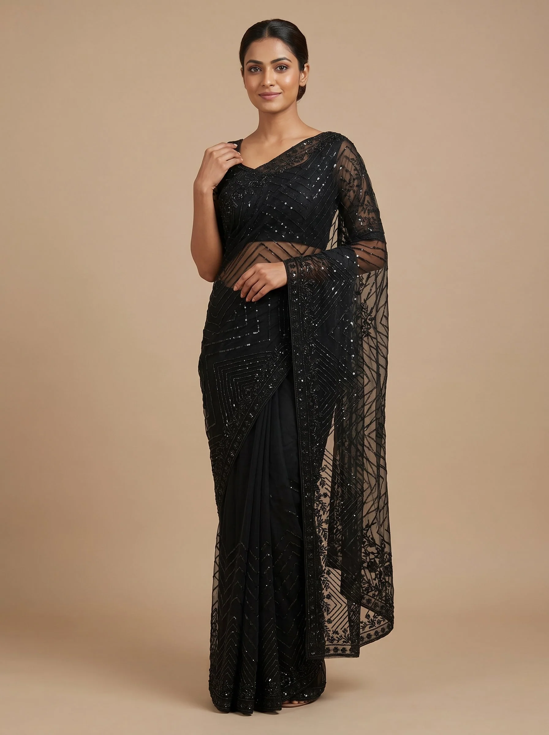 Obsidian Black Shine Saree